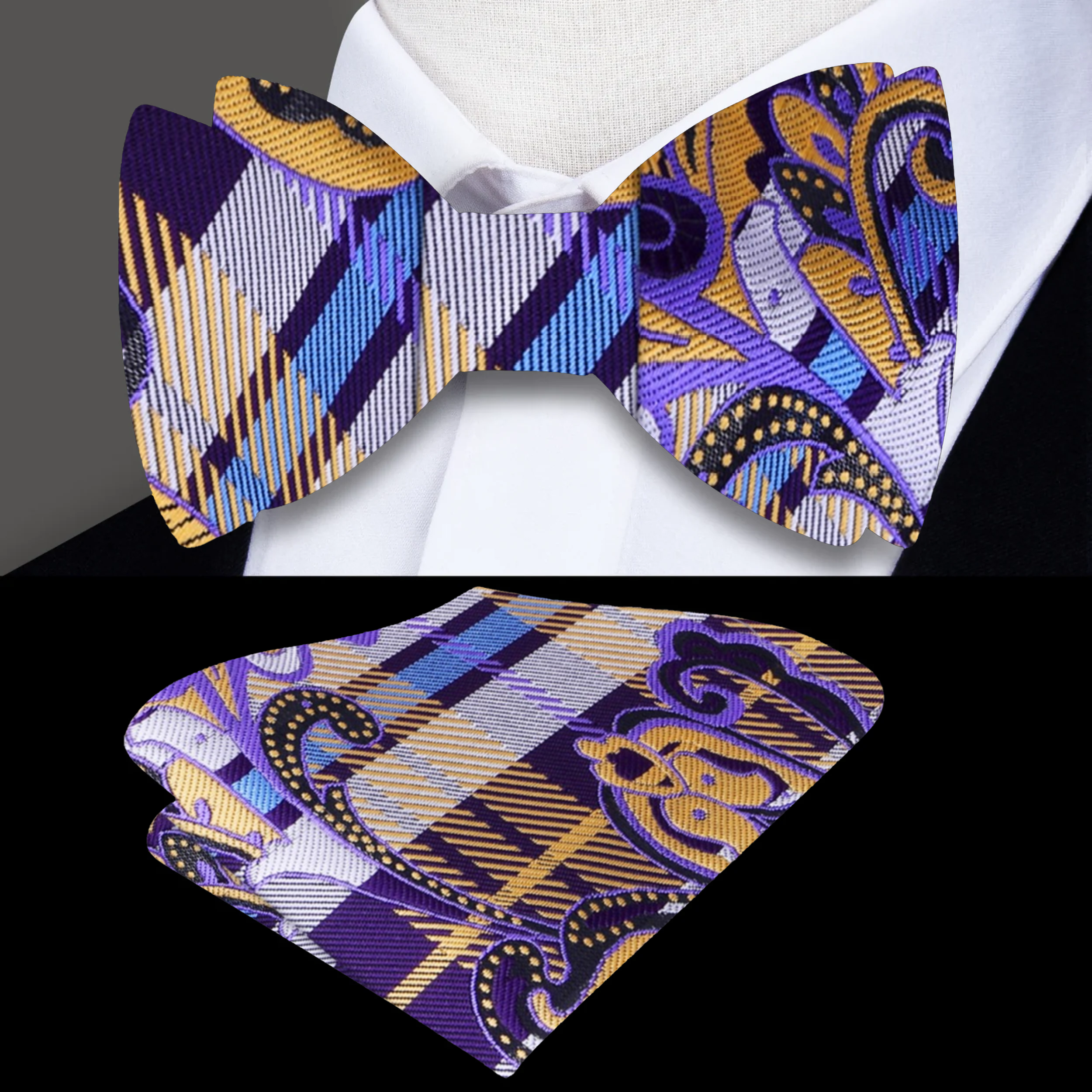 Self-tie mens silk bow tie with adjustable strap for perfect fit