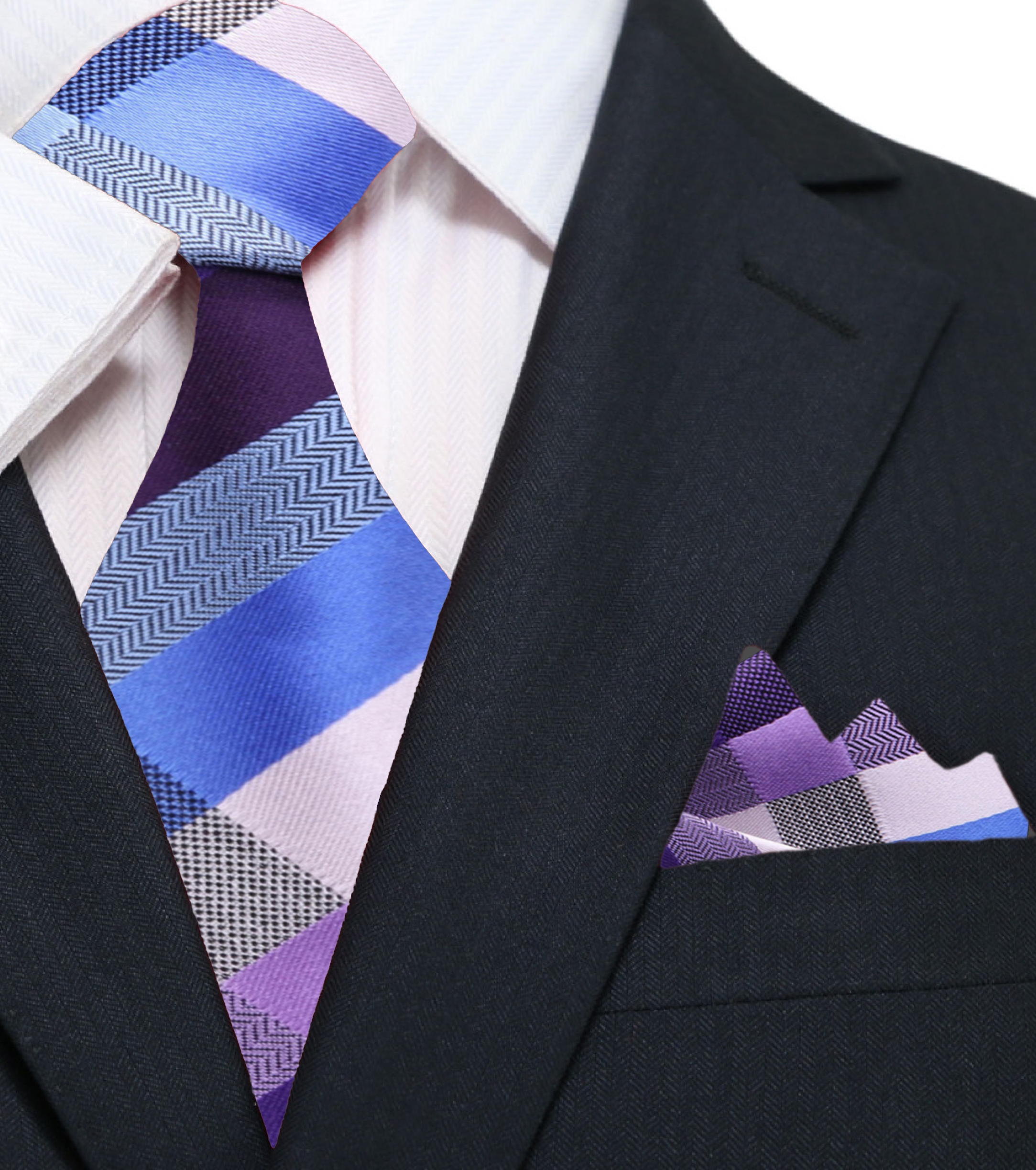 Man wearing a stylish geometric silk necktie at a formal event