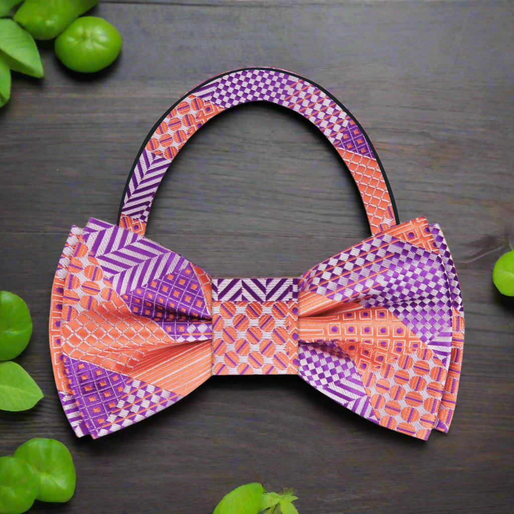 Fashionable geometric pattern bow tie paired with a dress shirt for elegant events