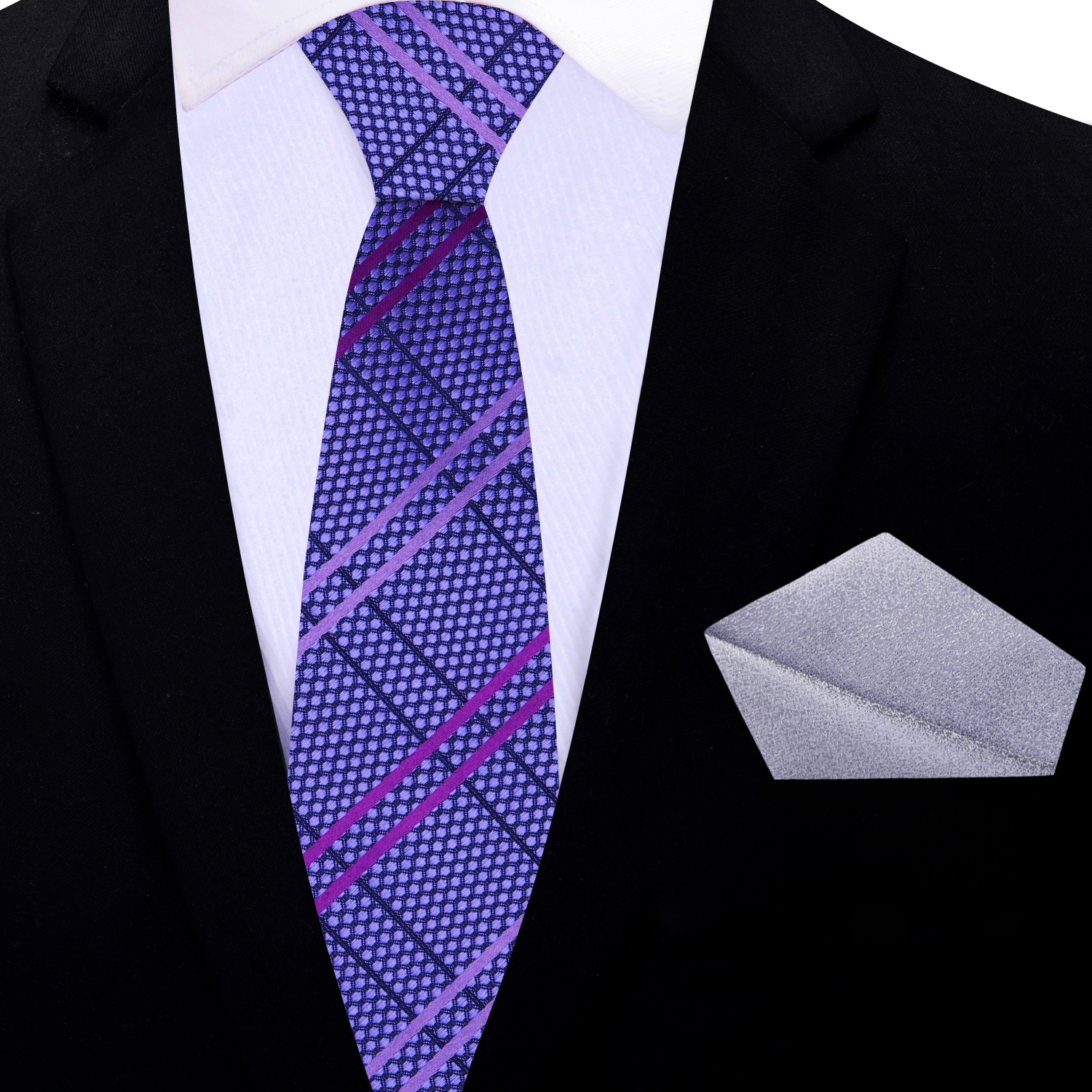 Close-up of the neckties fabric texture, emphasizing the quality of the silk material.