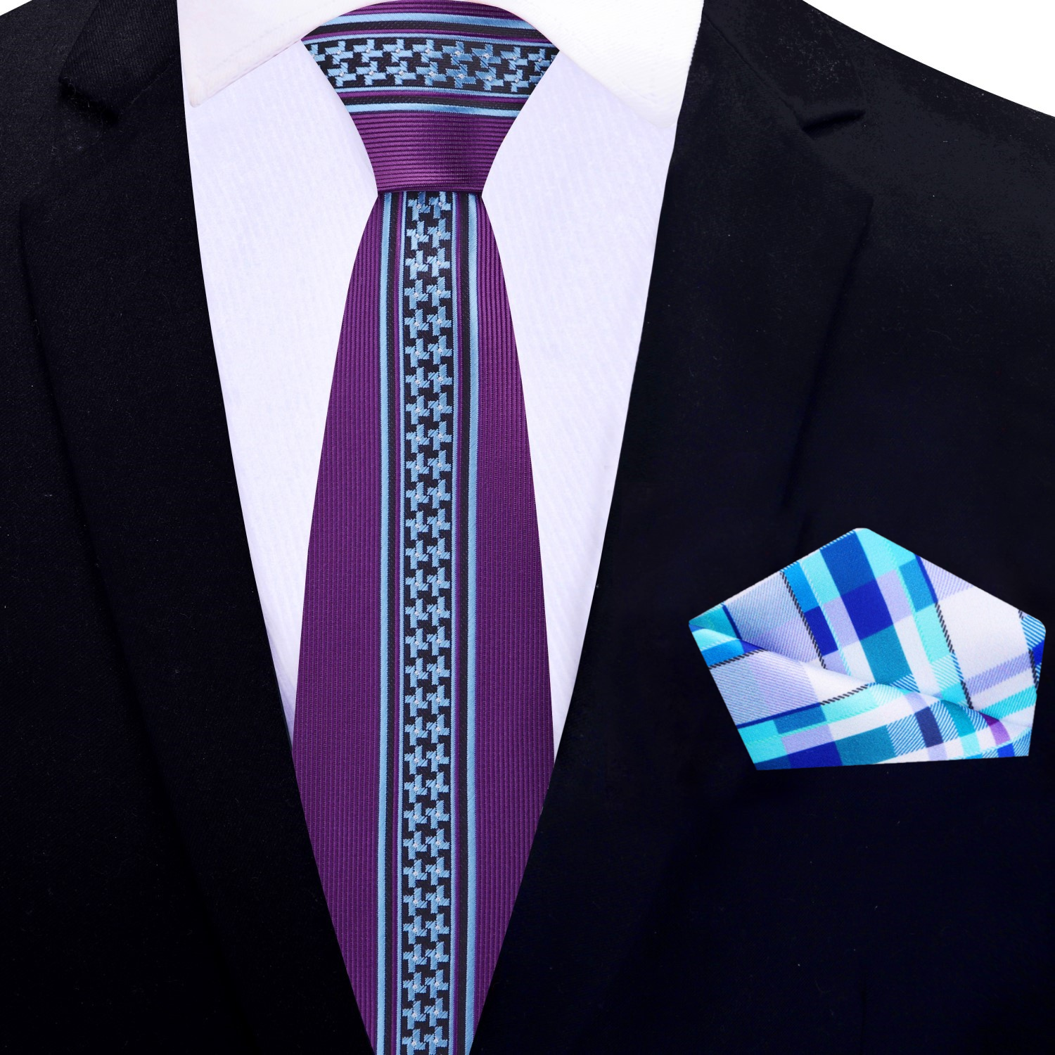 Styled with a white dress shirt and navy suit for a professional look