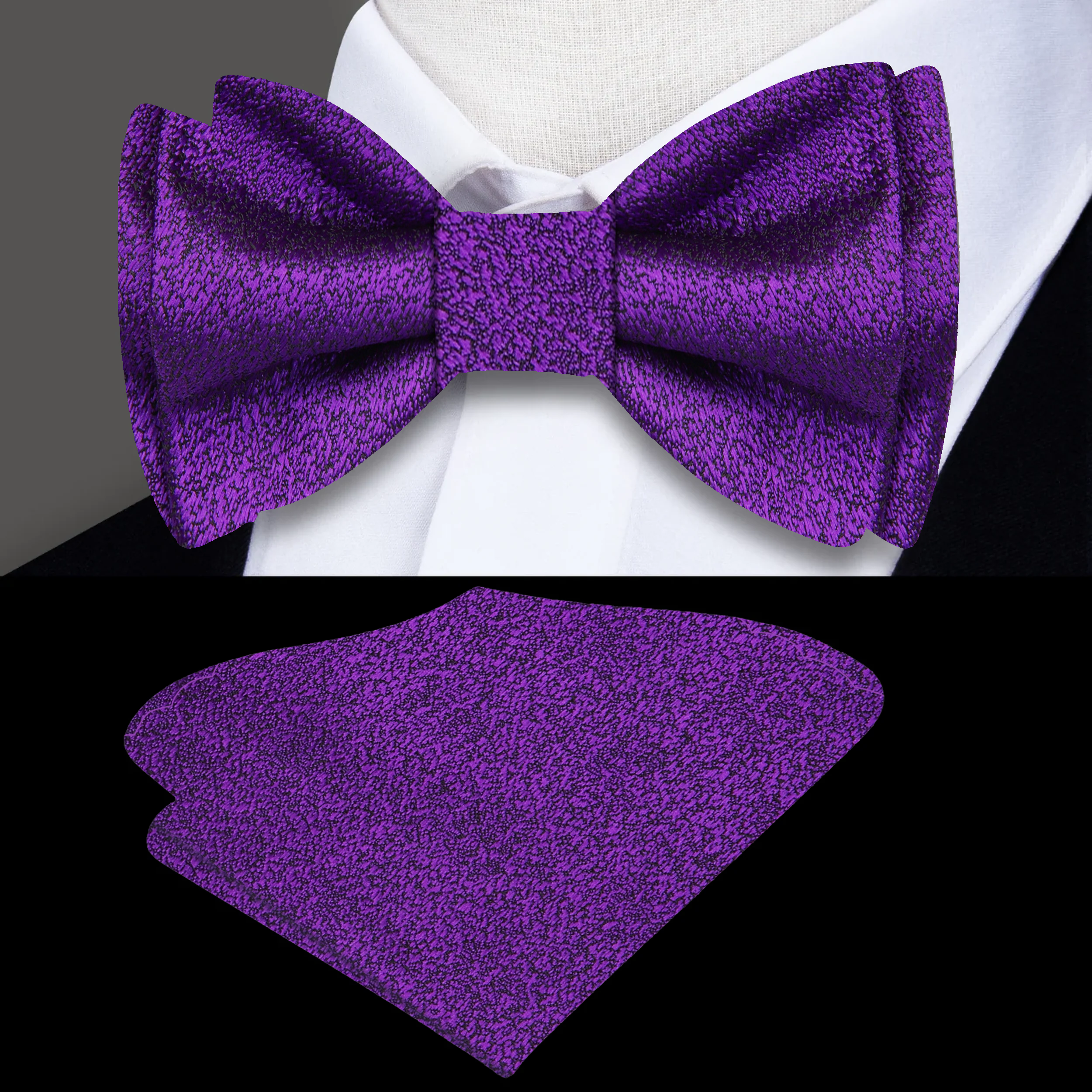 Front view of a gold textured silk bow tie, ideal for weddings and formal occasions.
