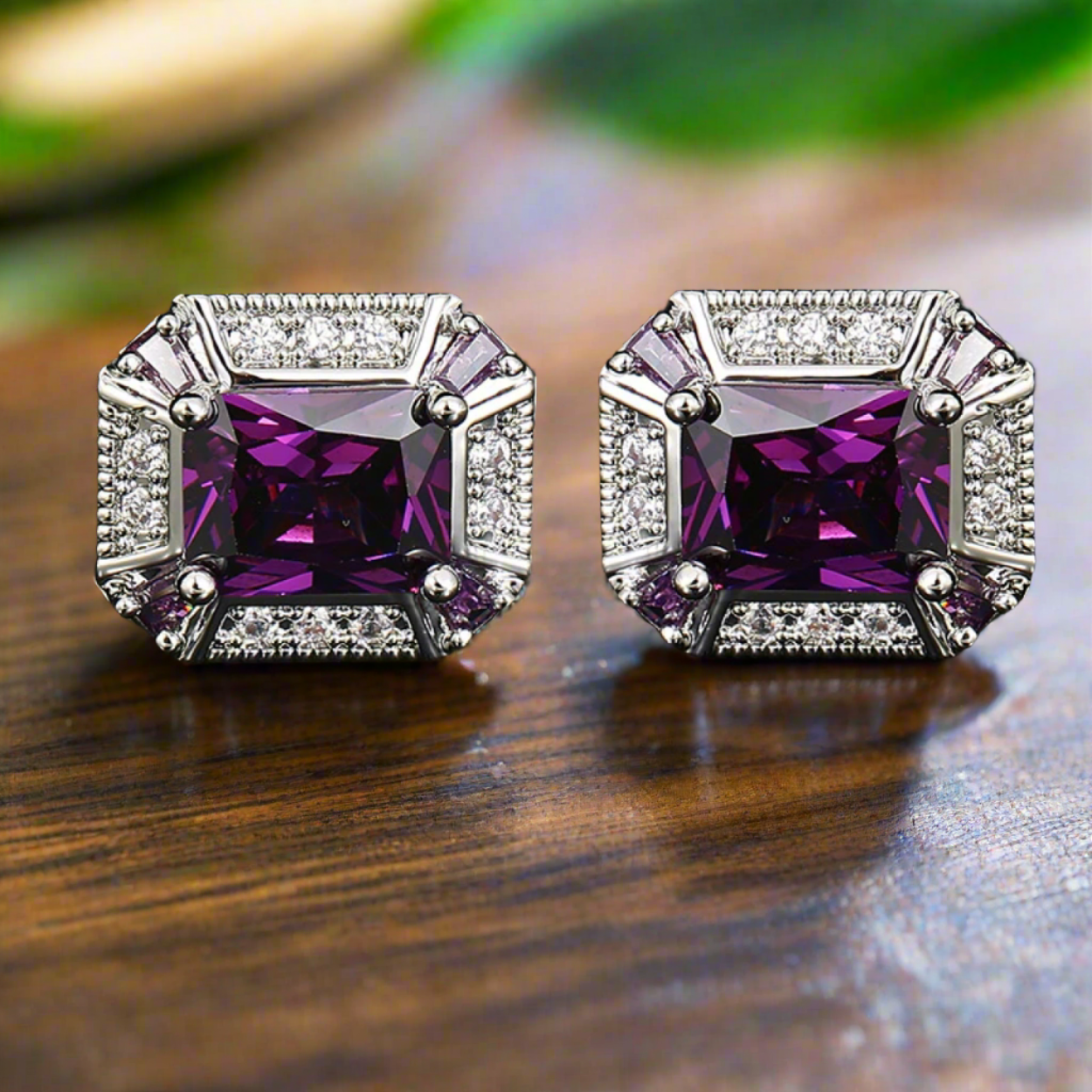 Stylish octagon cufflinks with red stones, ideal for evening events.