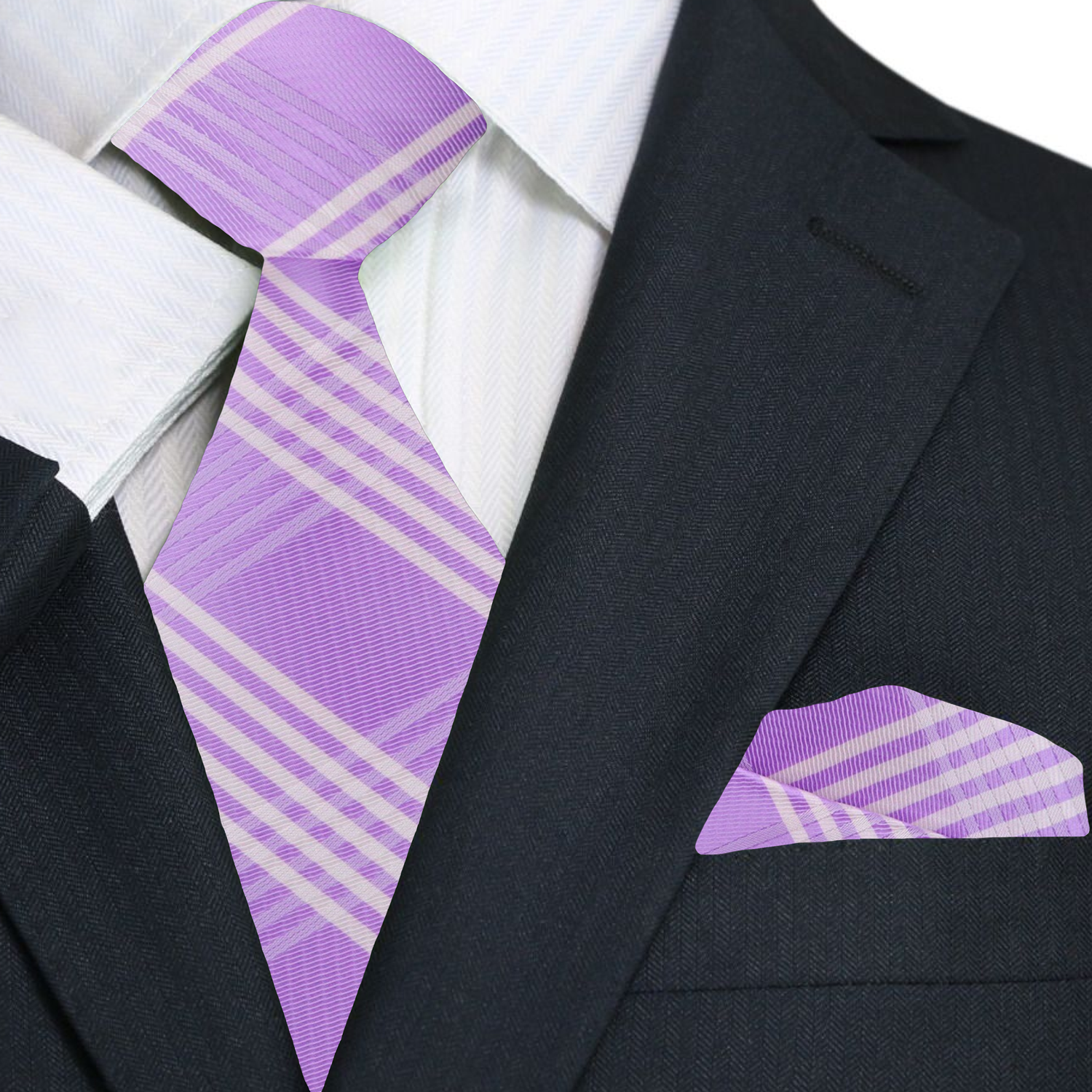 Close-up view of Graftenwell light purple plaid silk tie, showcasing its elegant design.