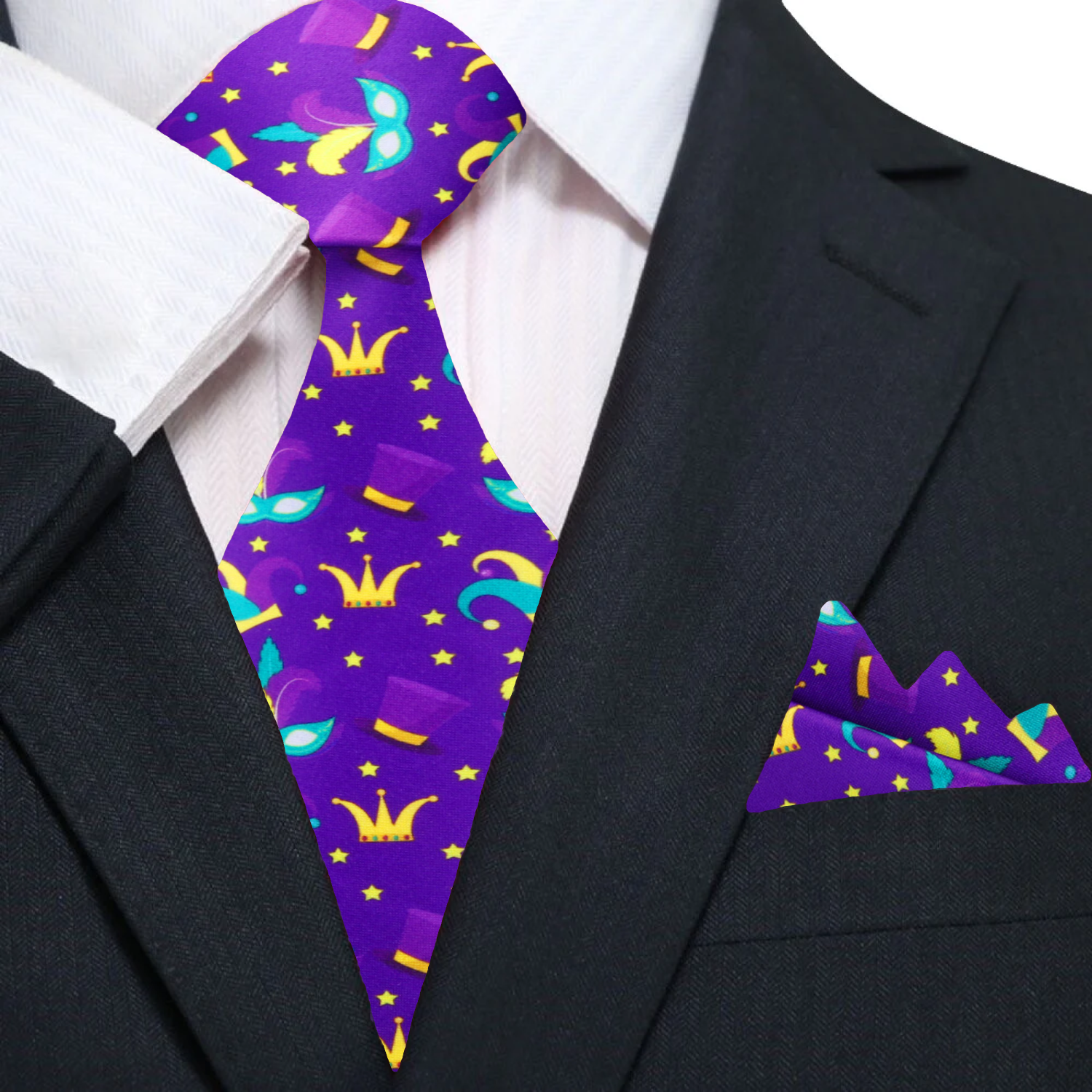 Stylish Mardi Gras tie with bold colors and pattern for themed parties