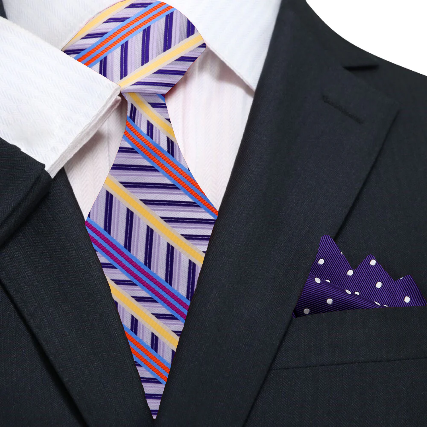 El Segundo striped silk necktie on display, showcasing its elegant design and color scheme.