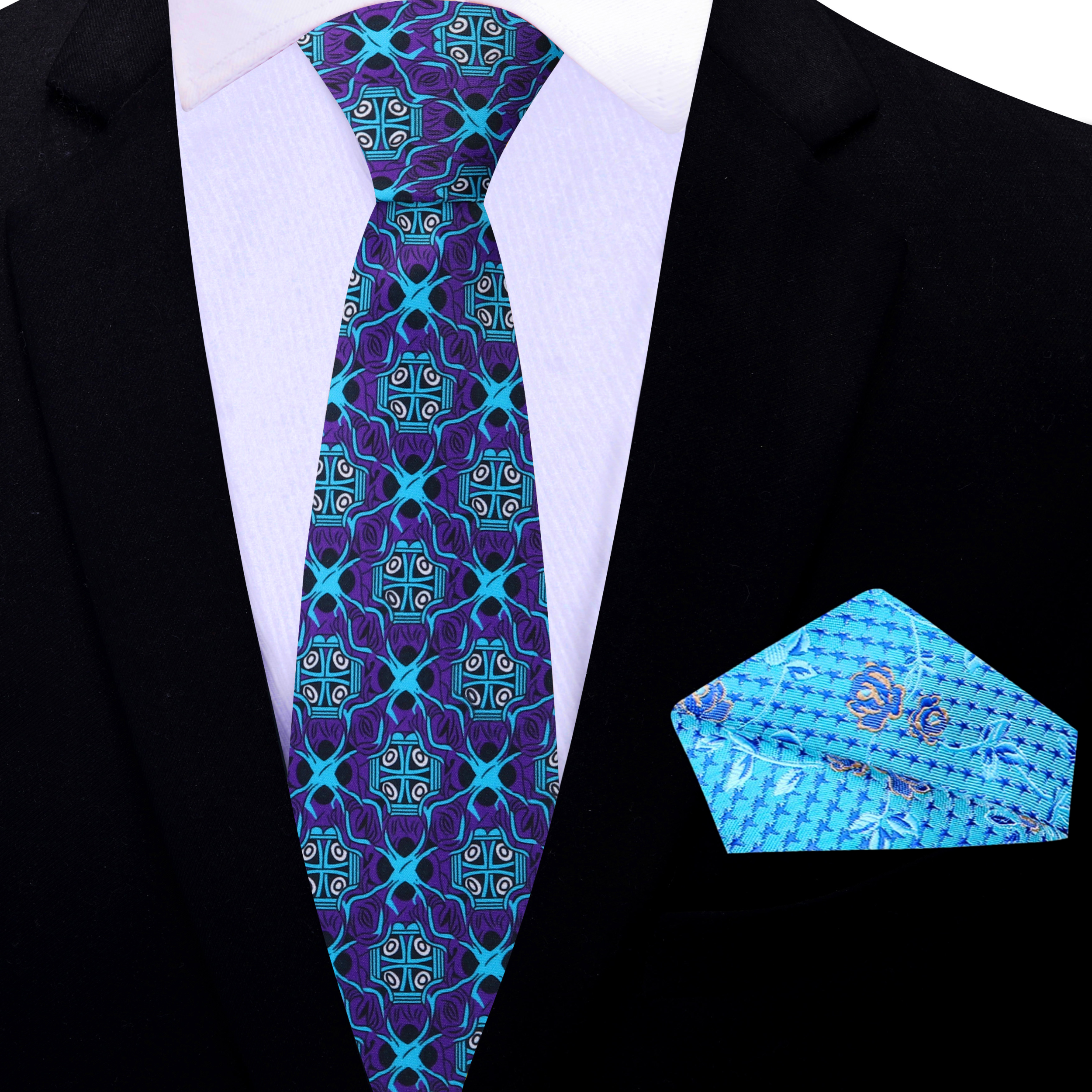 Necktie paired with a light blue dress shirt for a sophisticated look.