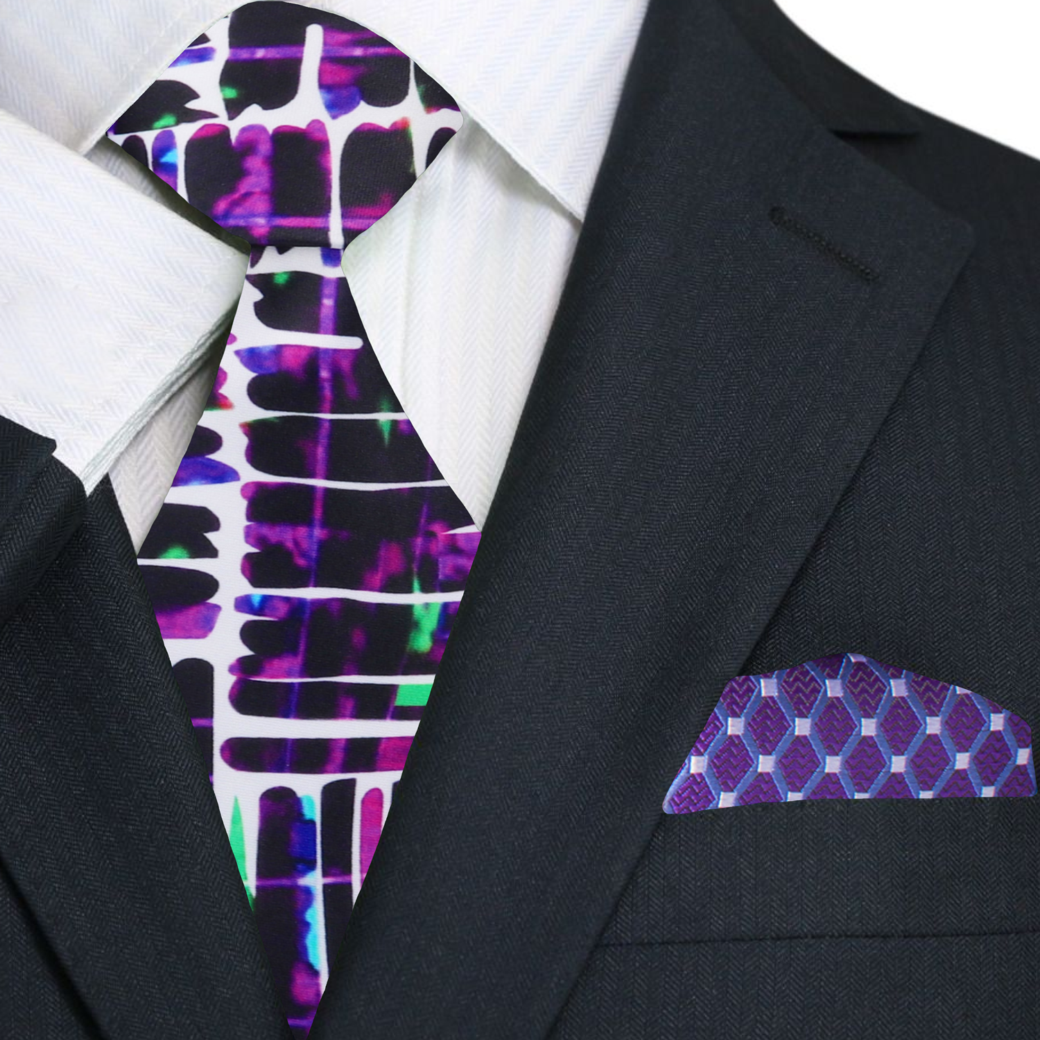 Elegant geometric silk tie in rich green, showcasing a structured pattern for formal events.
