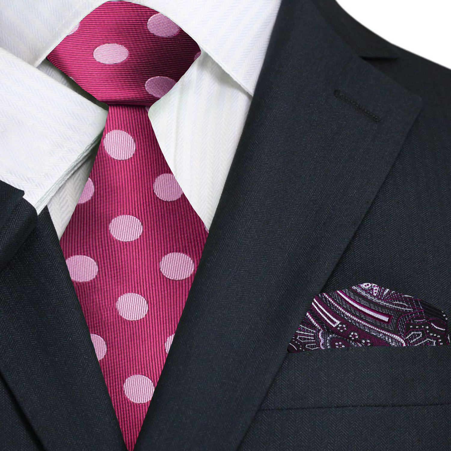 Man wearing stylish raspberry tie for summer garden party