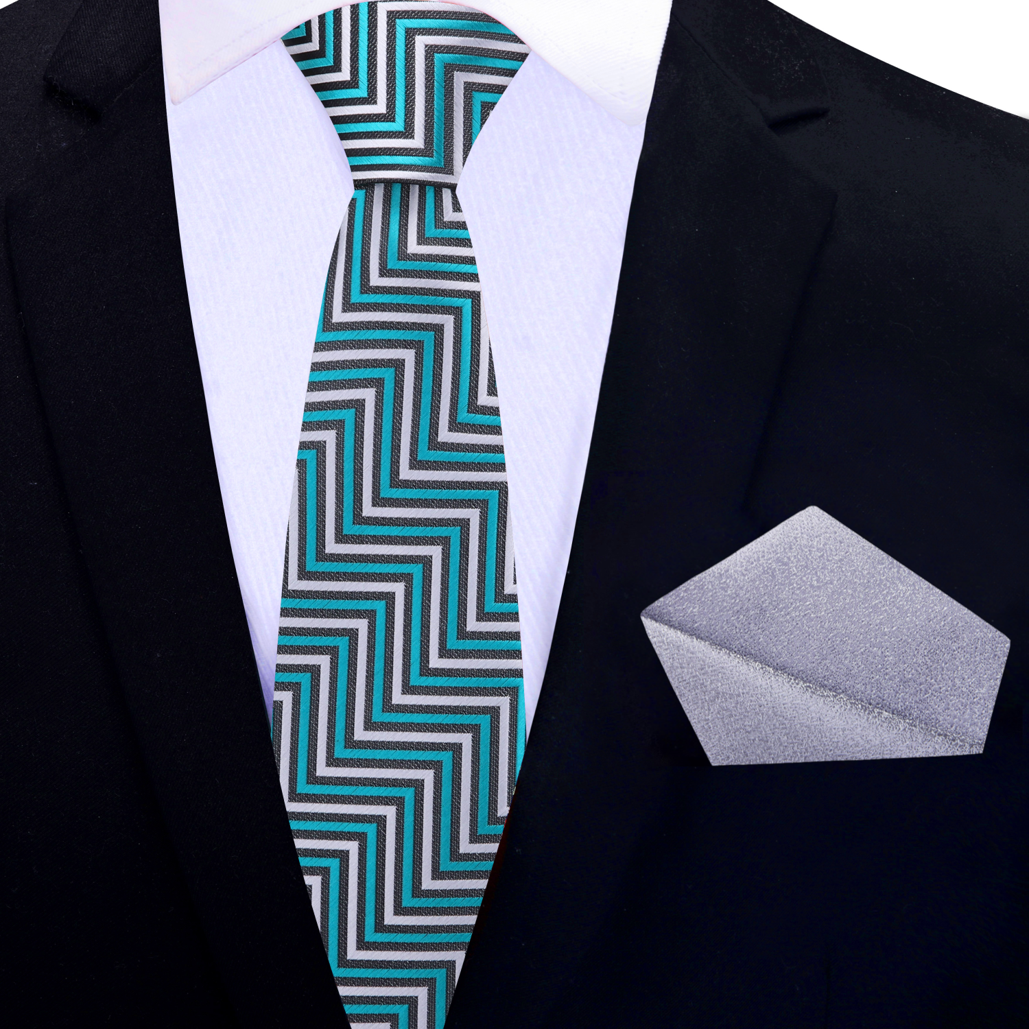 Teal razorback necktie styled with a light grey dress shirt, perfect for a sophisticated business casual look.