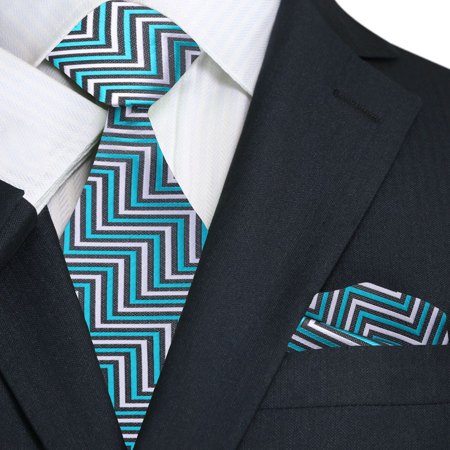 Teal razorback necktie displayed on a white dress shirt, showcasing its vibrant colors and modern design.