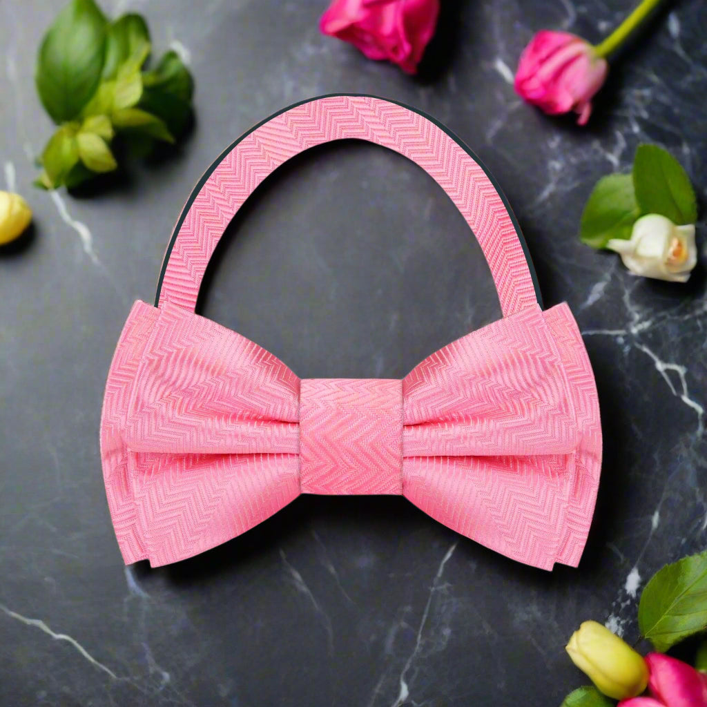 Mens stylish lined texture bow tie in shades of pink and purple for formal events