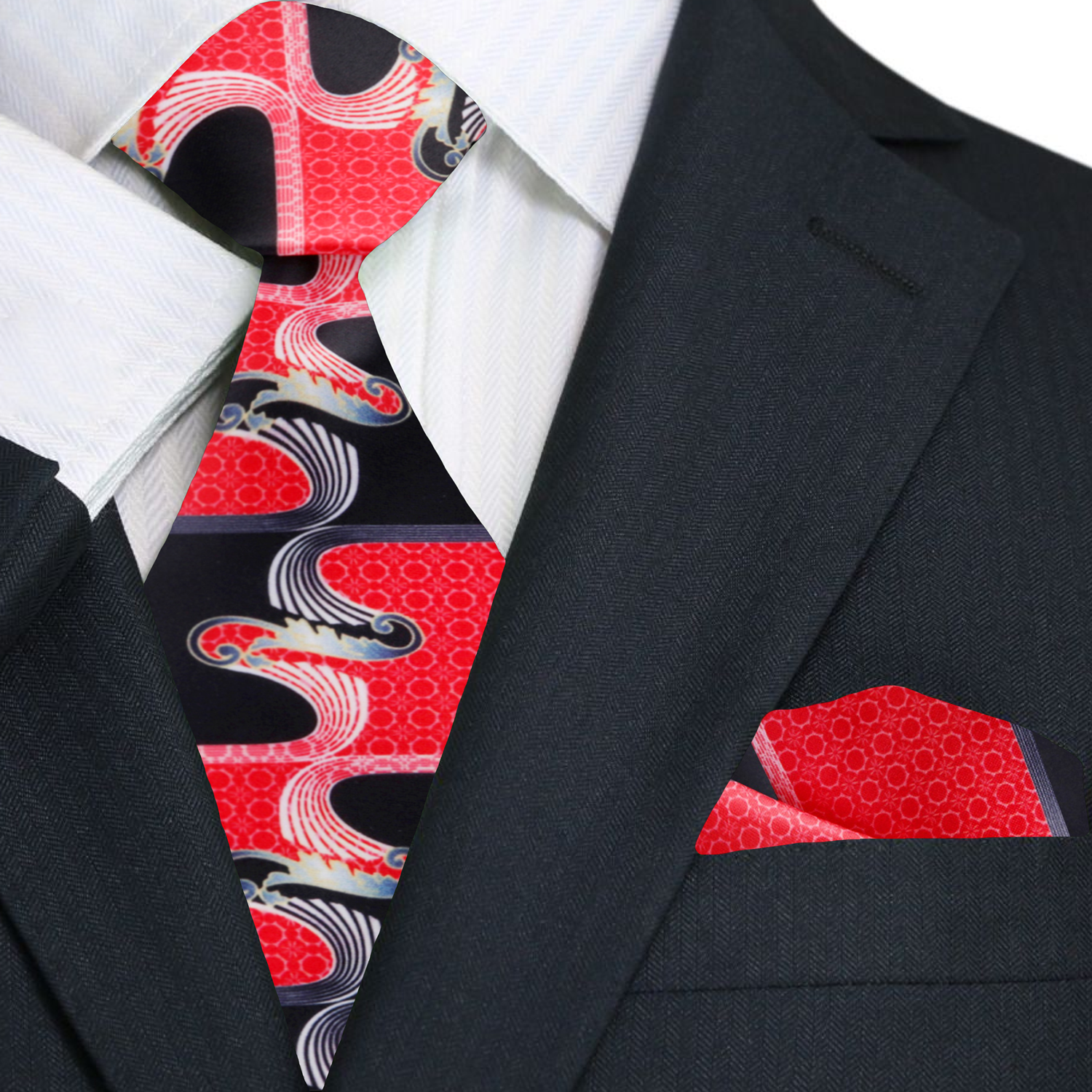 Model wearing the Birchford necktie with a charcoal suit—ideal for business presentations