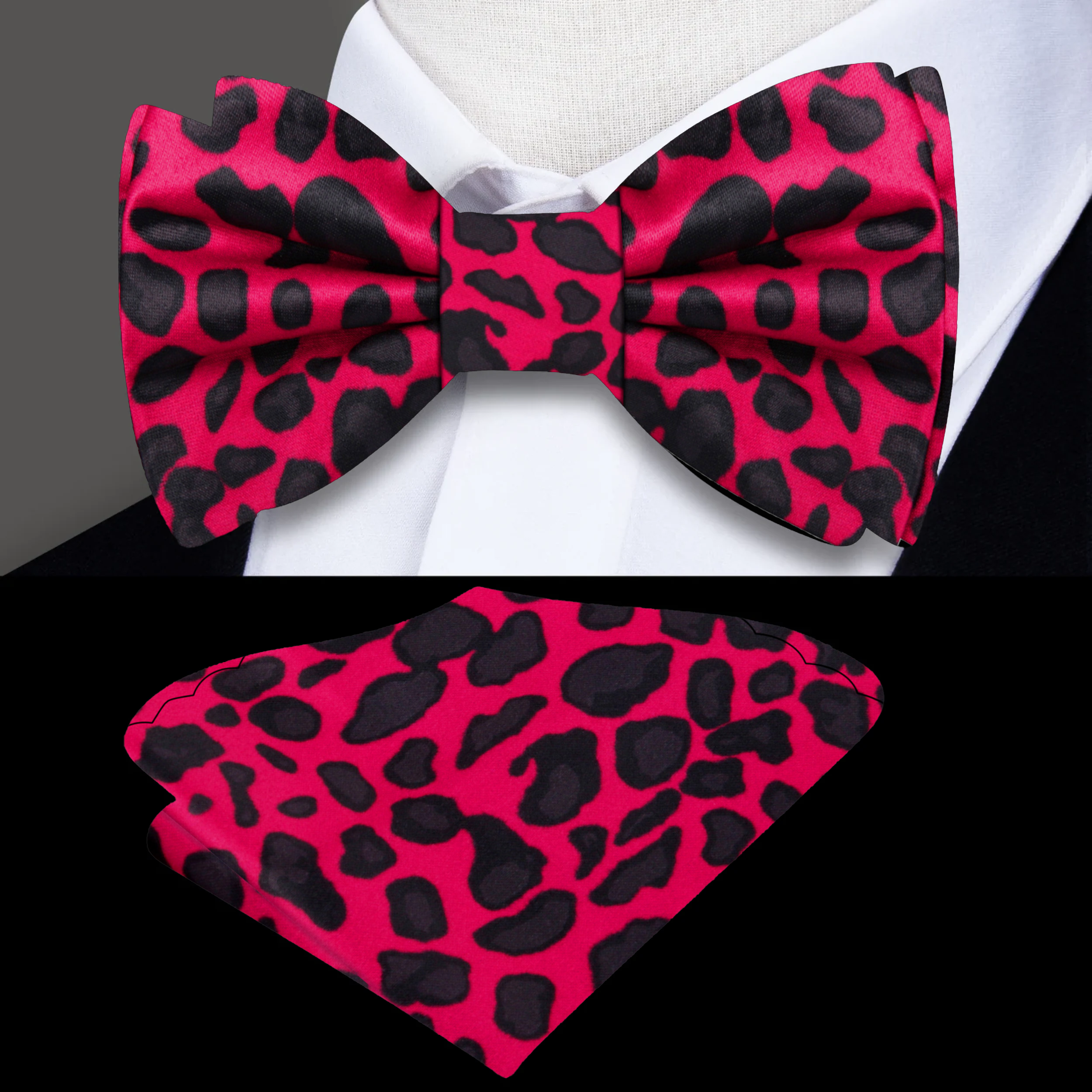 Mens bow tie featuring a bold cheetah print, perfect for weddings and parties