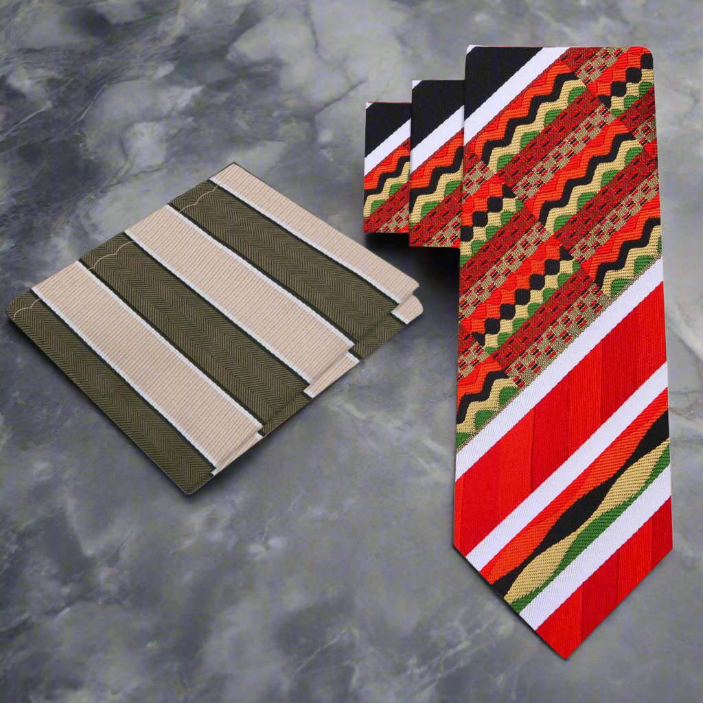 Man wearing a formal Kente necktie at a wedding reception