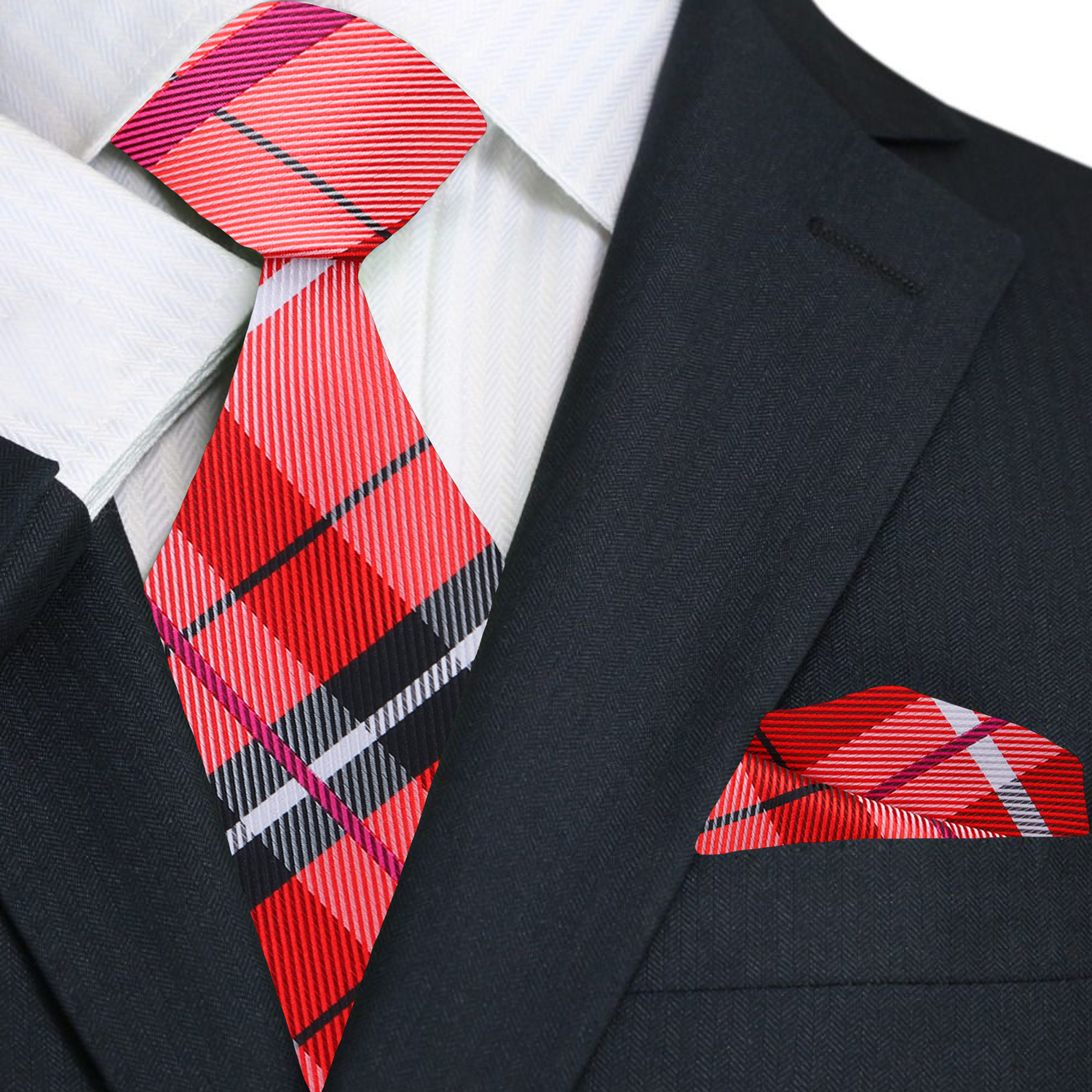 Man wearing the Colbridge plaid silk tie with a navy suit at a formal event, exuding confidence.