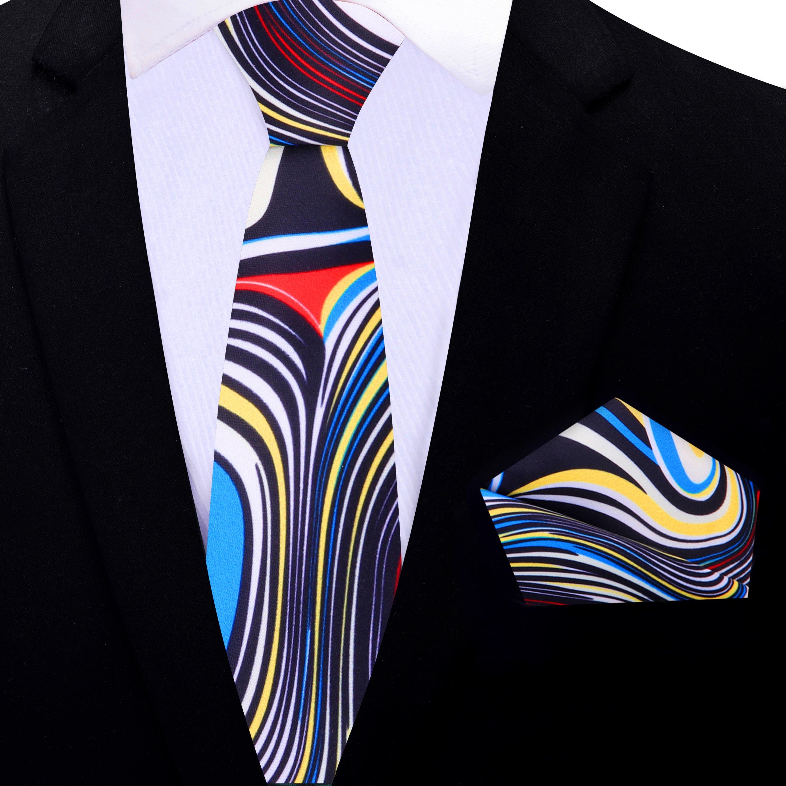 Man wearing colorful necktie paired with white dress shirt for formal event