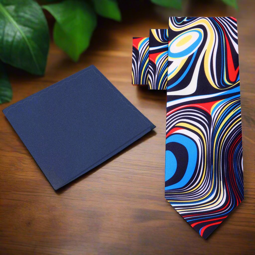 Man wearing colorful necktie paired with white dress shirt for formal event