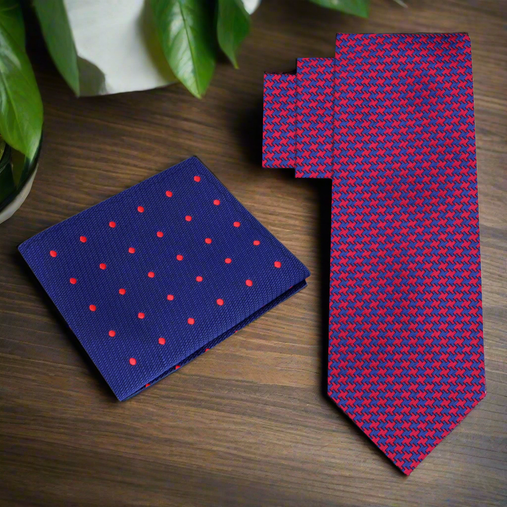 Front view of Westmore geometric houndstooth necktie with detailed pattern