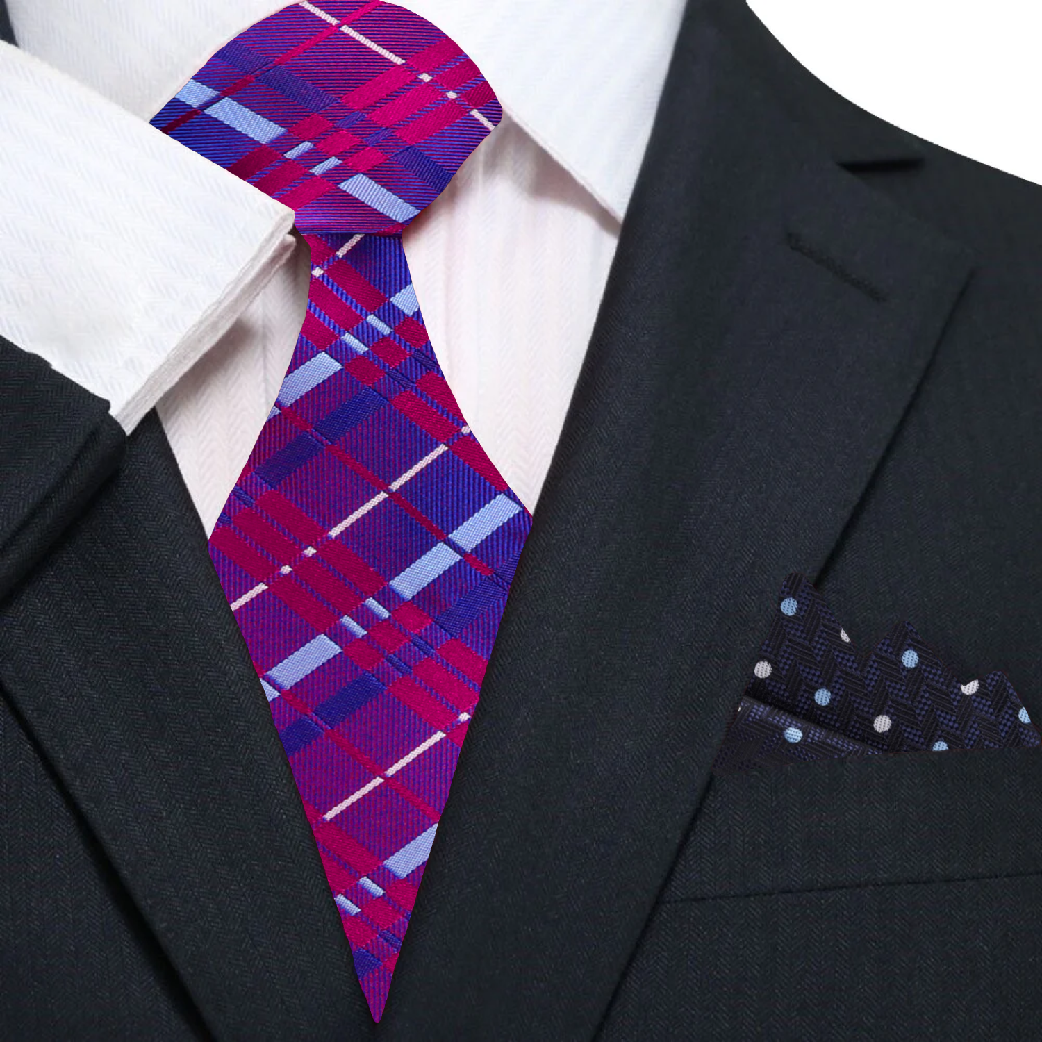 Styled with a white dress shirt and navy suit for a formal business look
