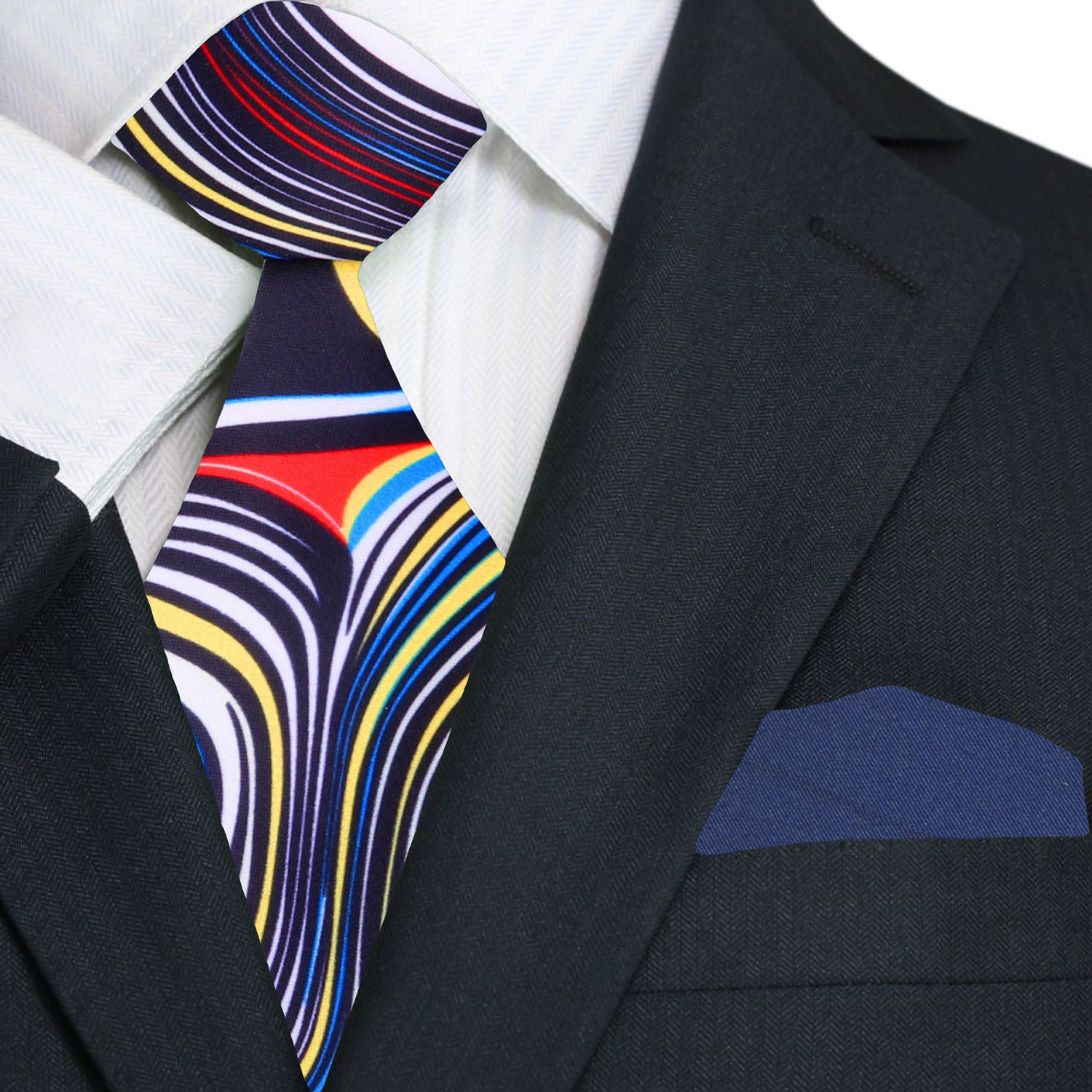 Man wearing colorful necktie paired with white dress shirt for formal event