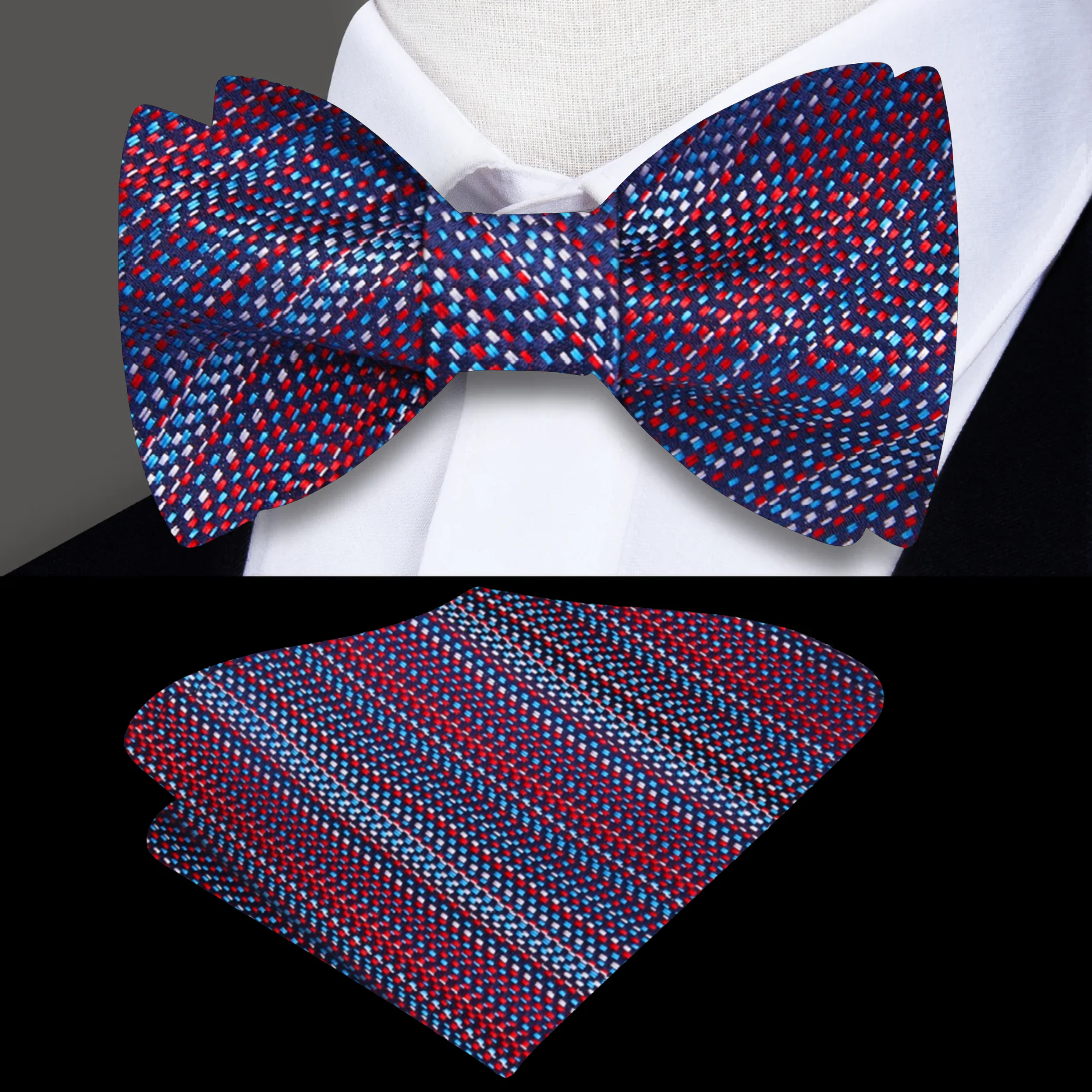 Man wearing the premium textured silk bow tie at a cocktail party, demonstrating its versatility and elegance.