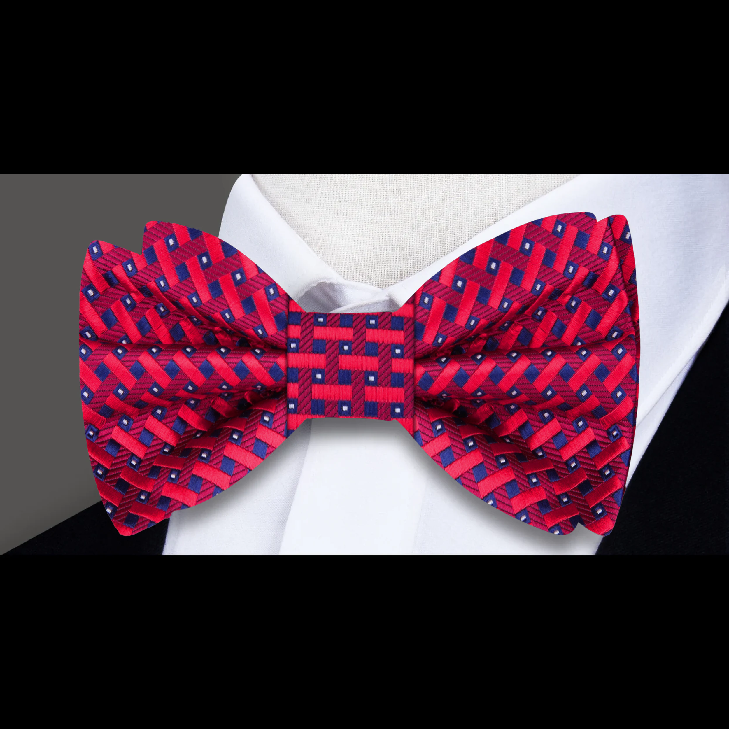Close-up of the bow ties geometric pattern highlighting the sharp, contemporary design.