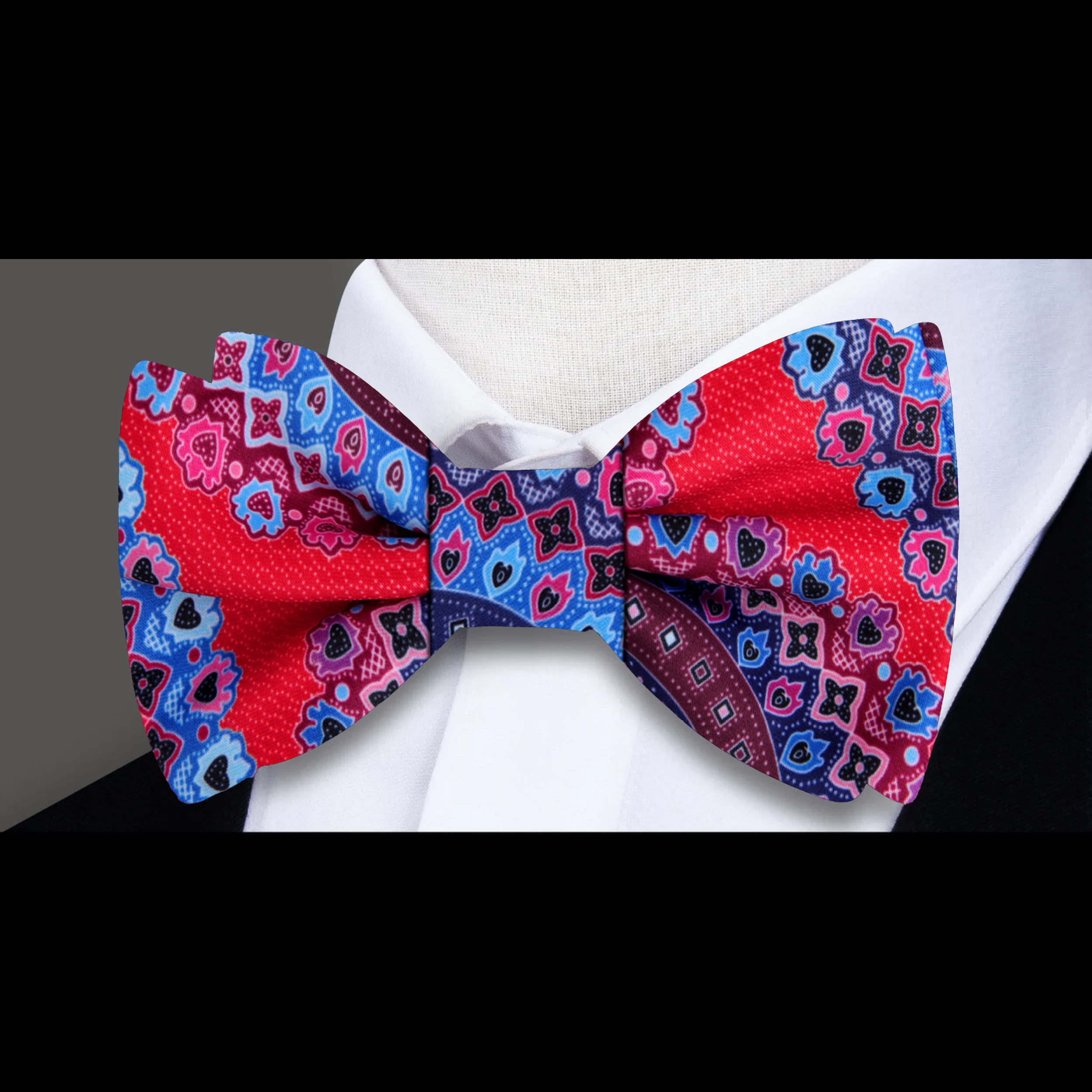 Elegant silk bow tie with bold colors, suitable for parties and celebrations
