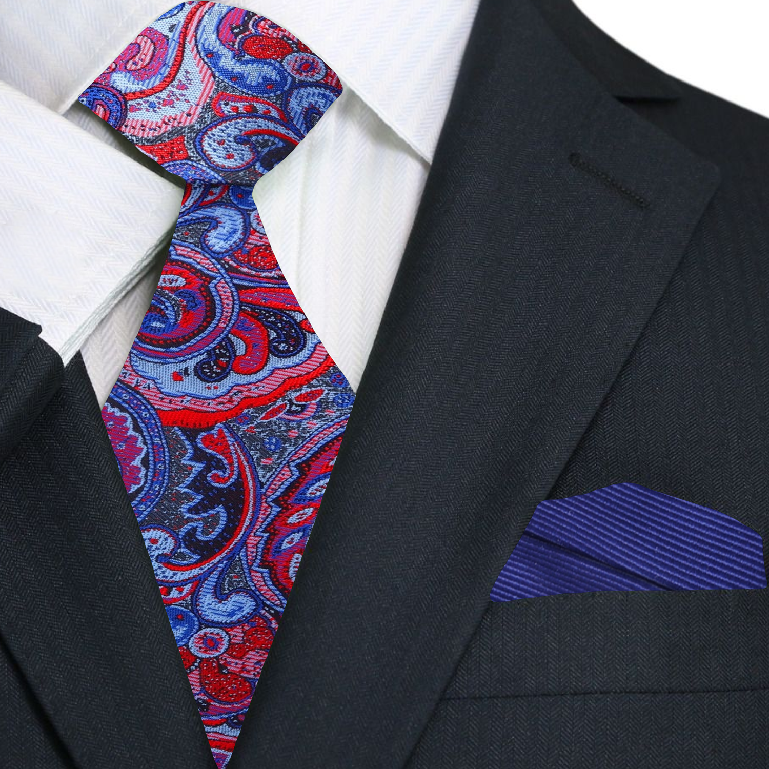Man wearing the paisley silk tie with a navy suit at a formal dinner