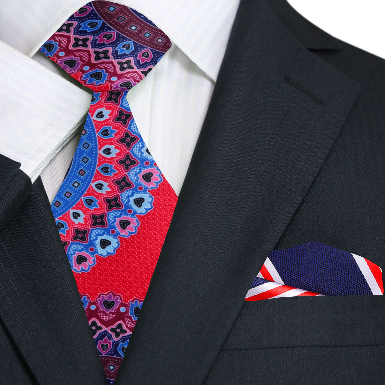 Stylish silk tie displayed on a suit, highlighting its versatility for social events and professional attire.
