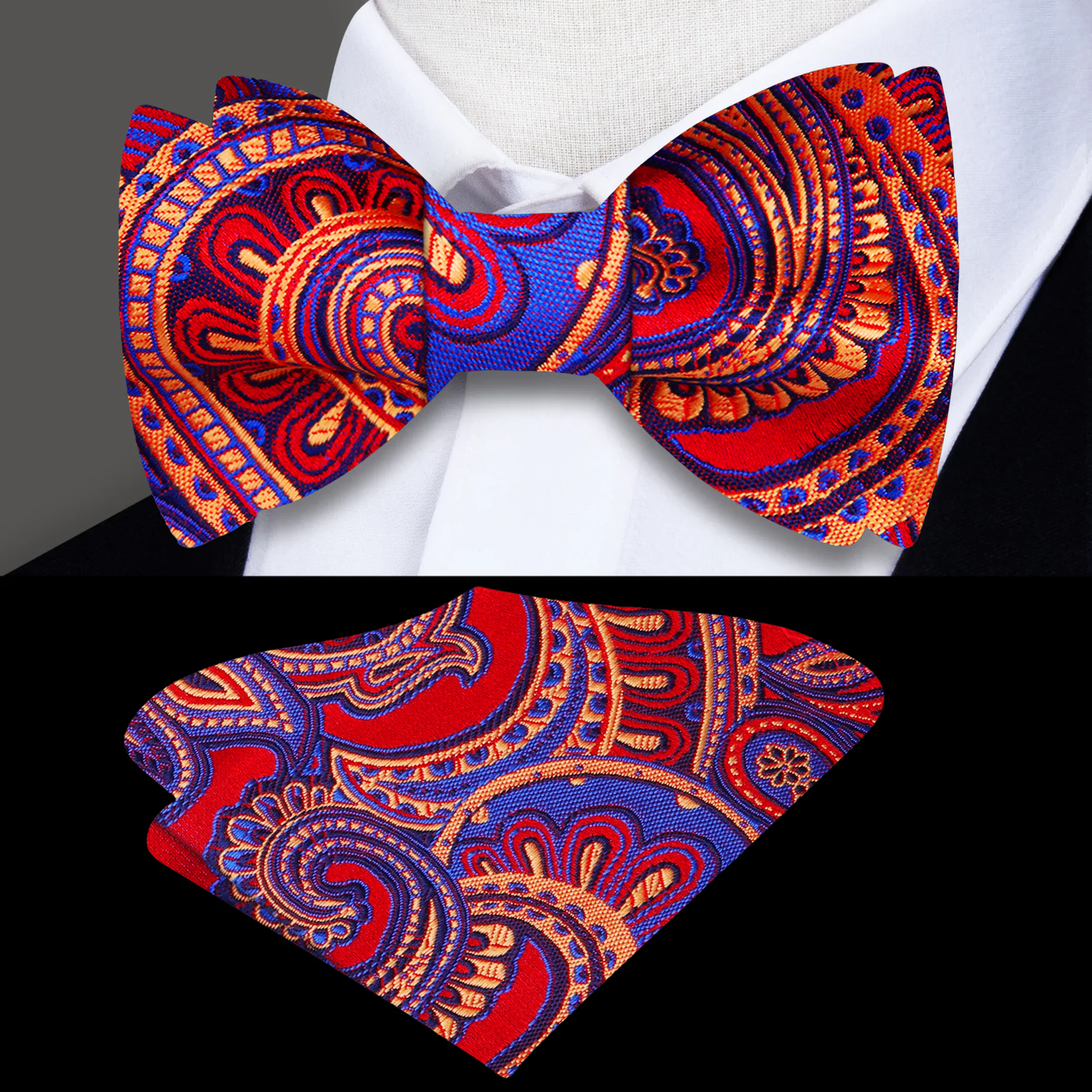 Matching paisley silk pocket square in a stylish fold for formal wear