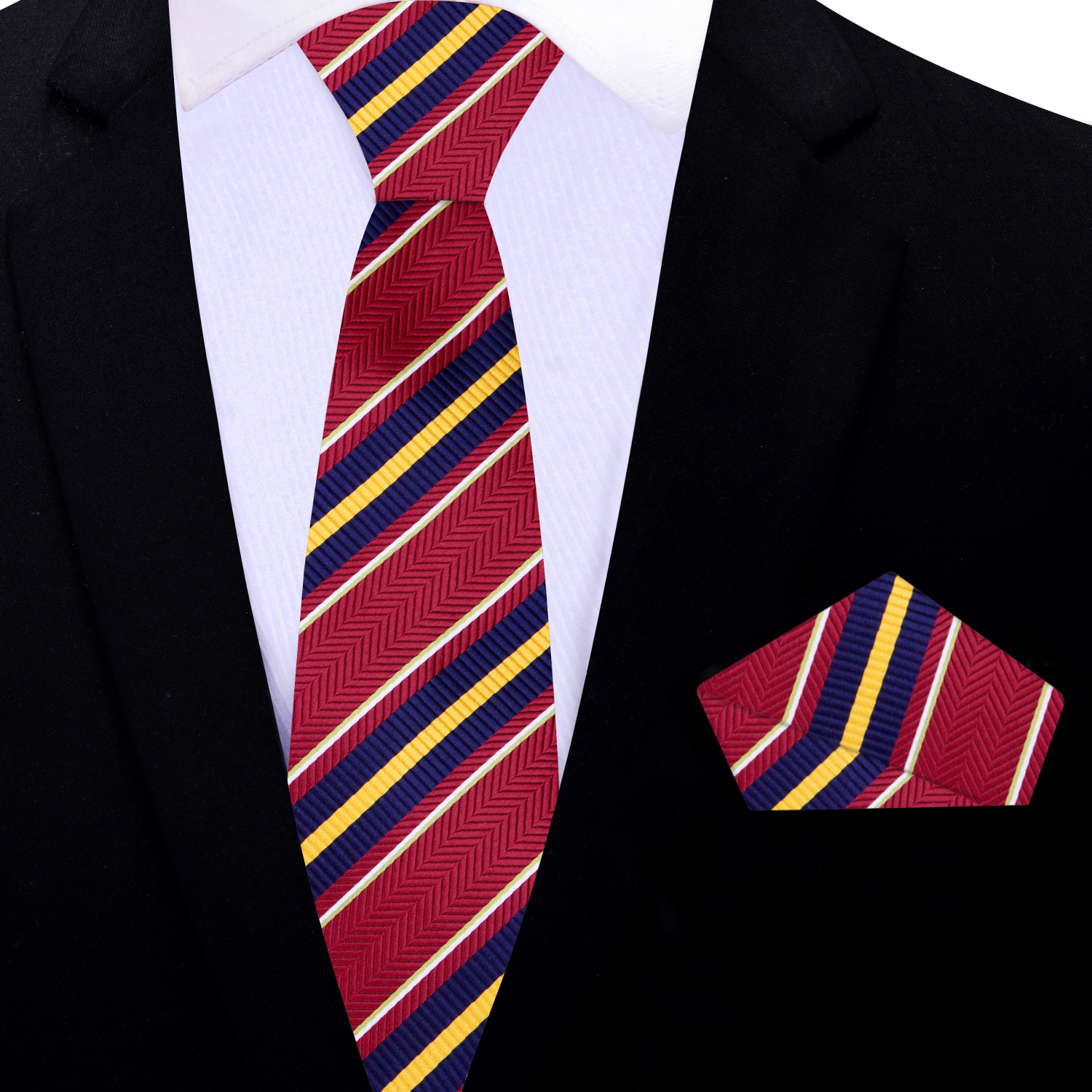 Vibrant Captain Stripe Silk Tie displayed with a light blue dress shirt for a polished appearance.