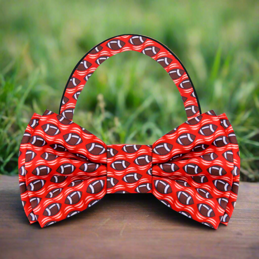 Silk football bow tie featuring a vibrant pattern for sports fans