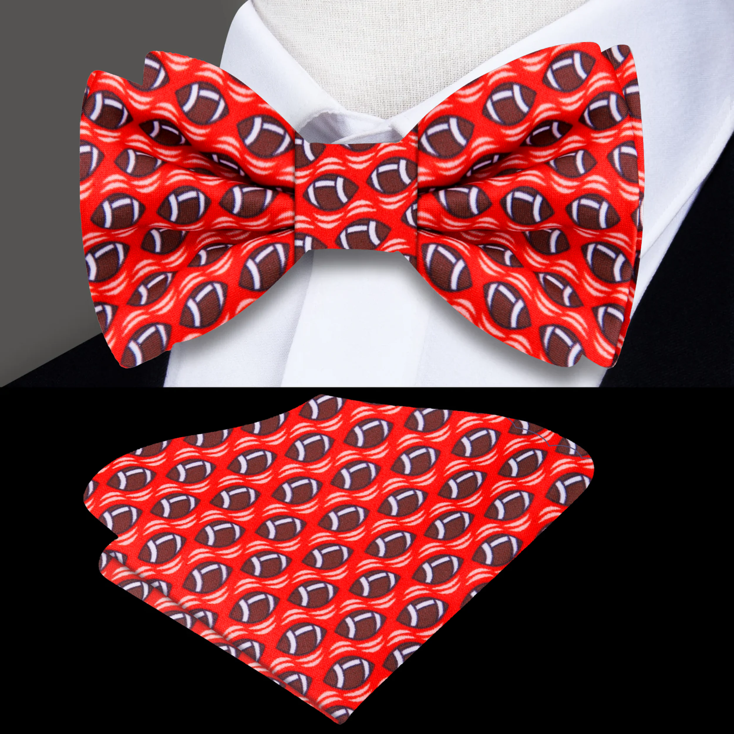 Fashionable silk bow tie with football design for game day outfits