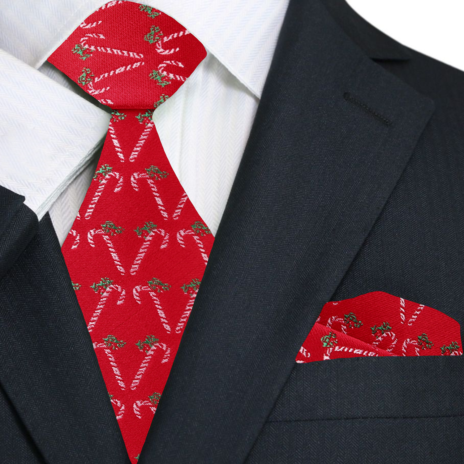 Fashionable man wearing a candy cane tie at office holiday party