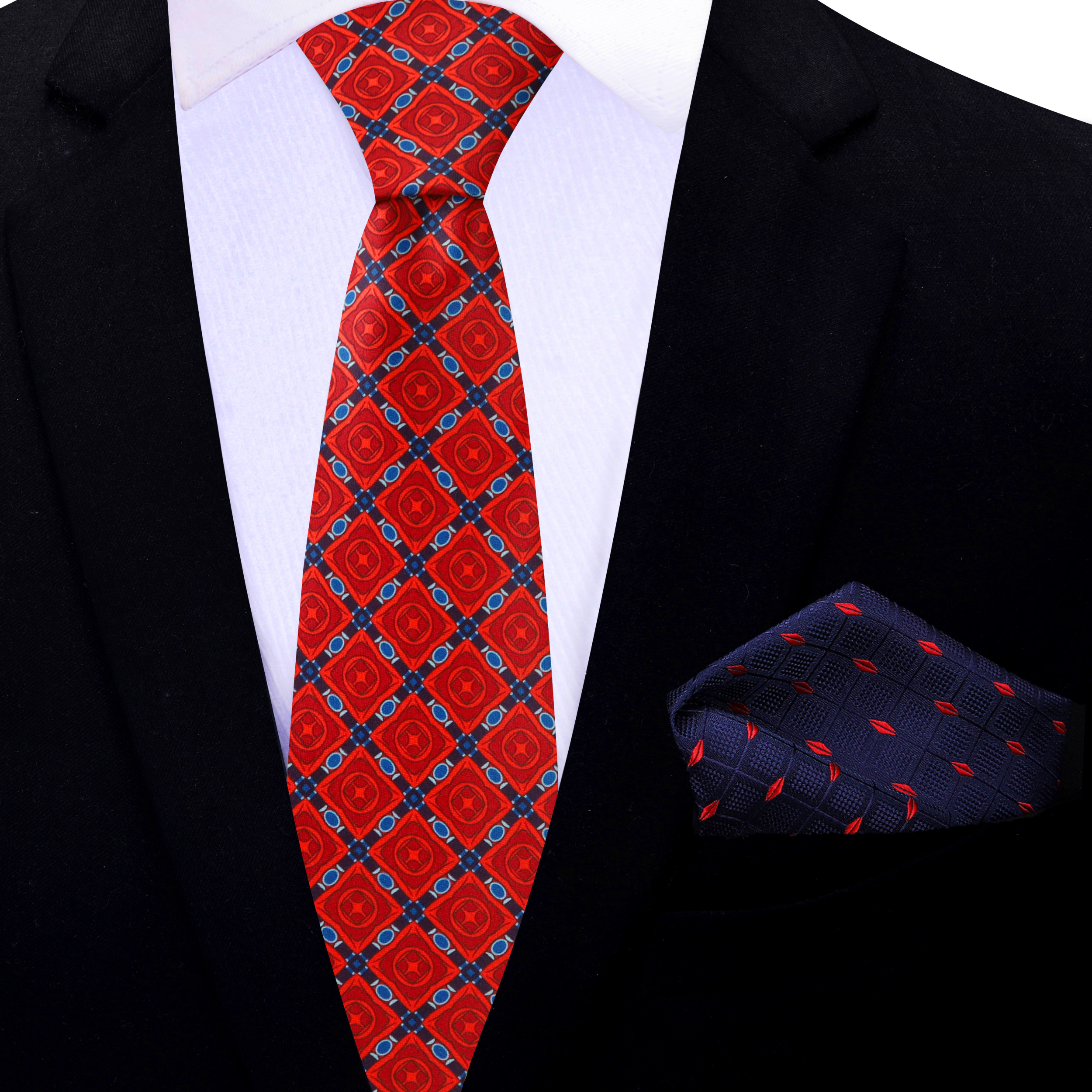 Elegant mens necktie with matching blue paisley pocket square
