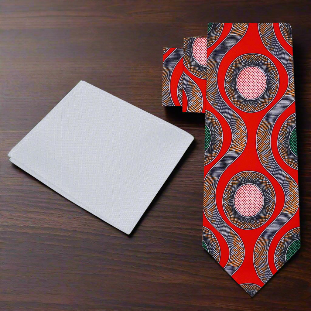 Vibrant red silk tie showcasing an abstract design, ideal for formal events.