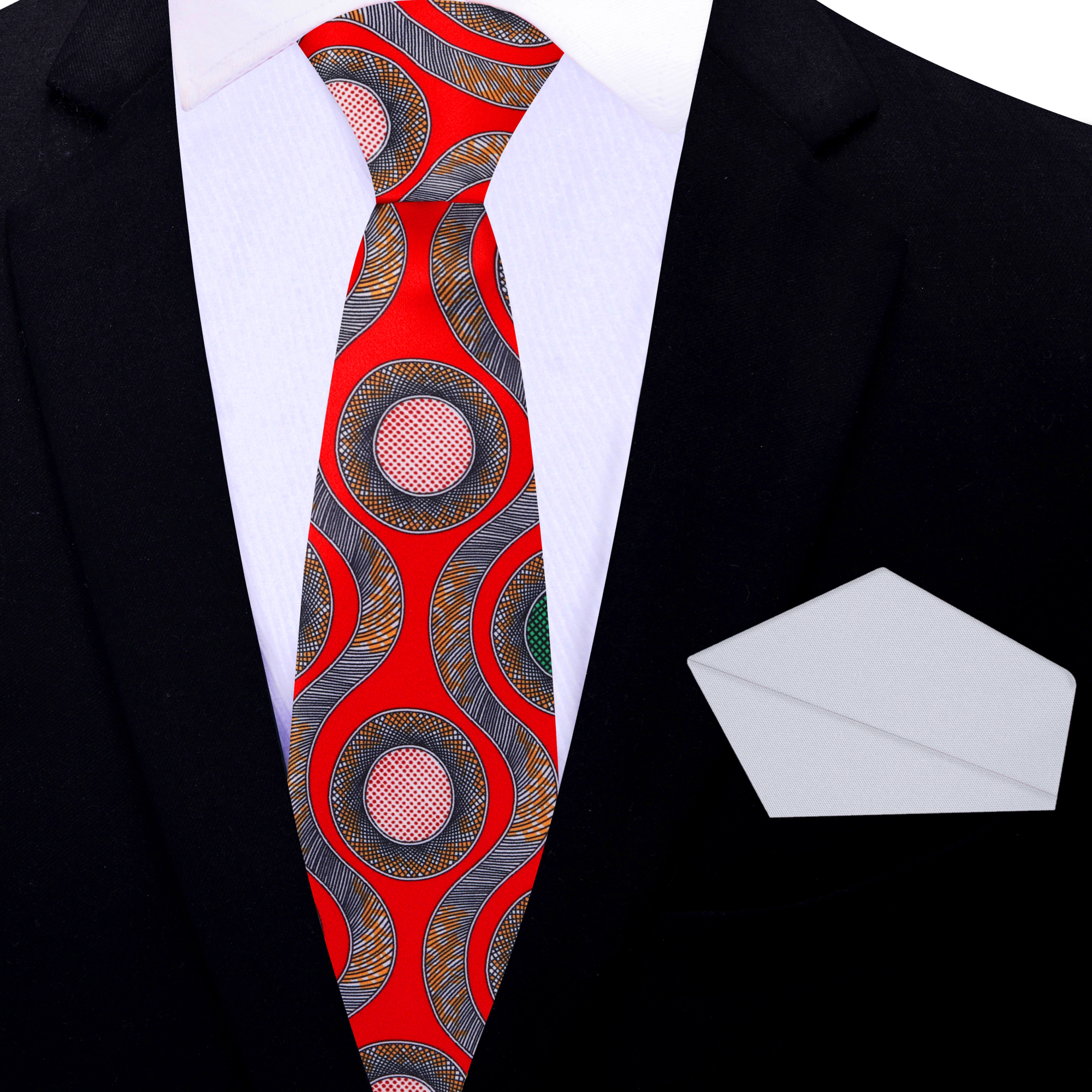Stylish vibrant red silk necktie paired with a white dress shirt.