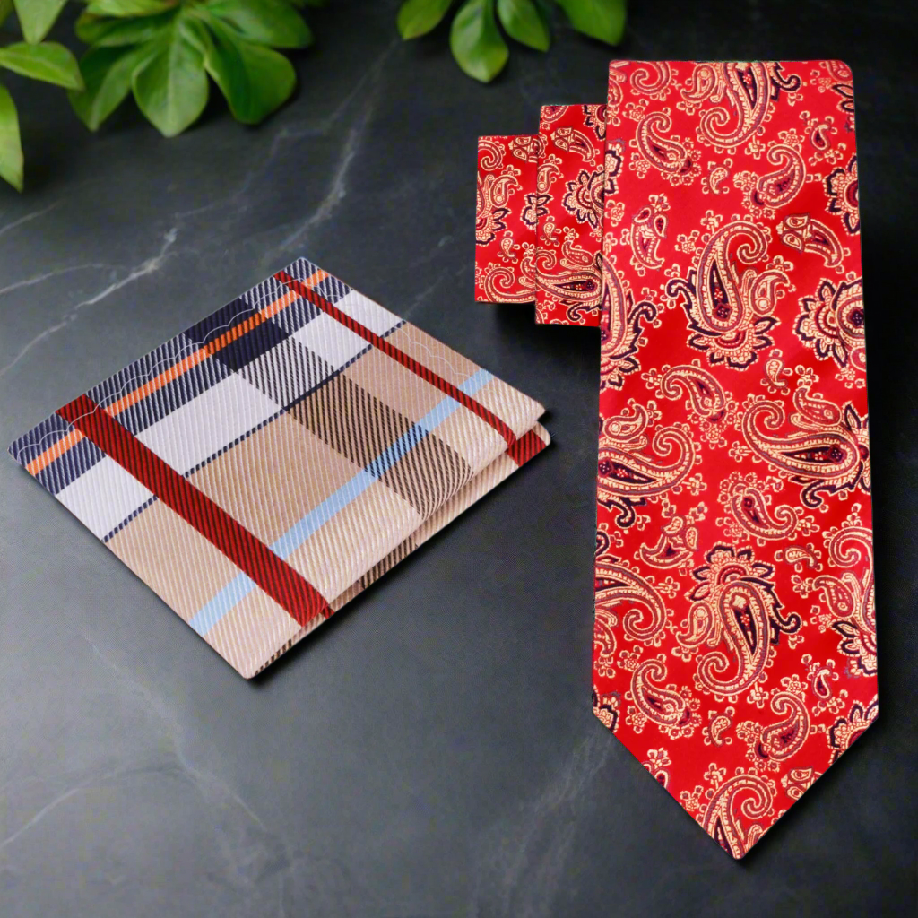 Elegant red necktie with paisley design, perfect for weddings and formal attire