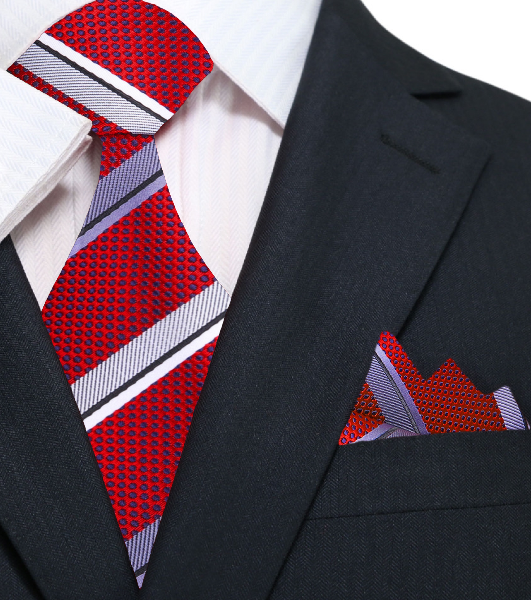 The Elite Striped Silk Necktie styled with a light grey dress shirt and navy suit.