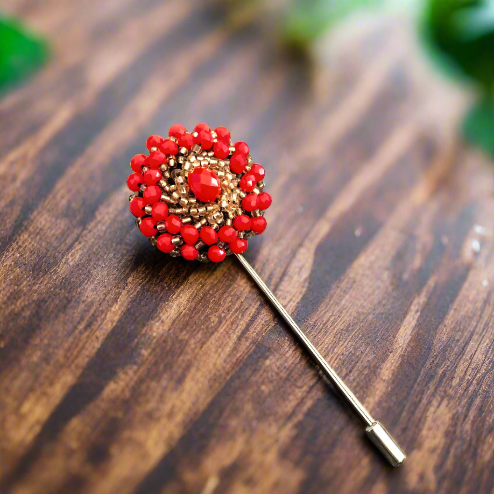 Front view of colorful lapel pin with vibrant design for suits and wedding attire Front view of colorful lapel pin with vibrant design for suits and wedding attire