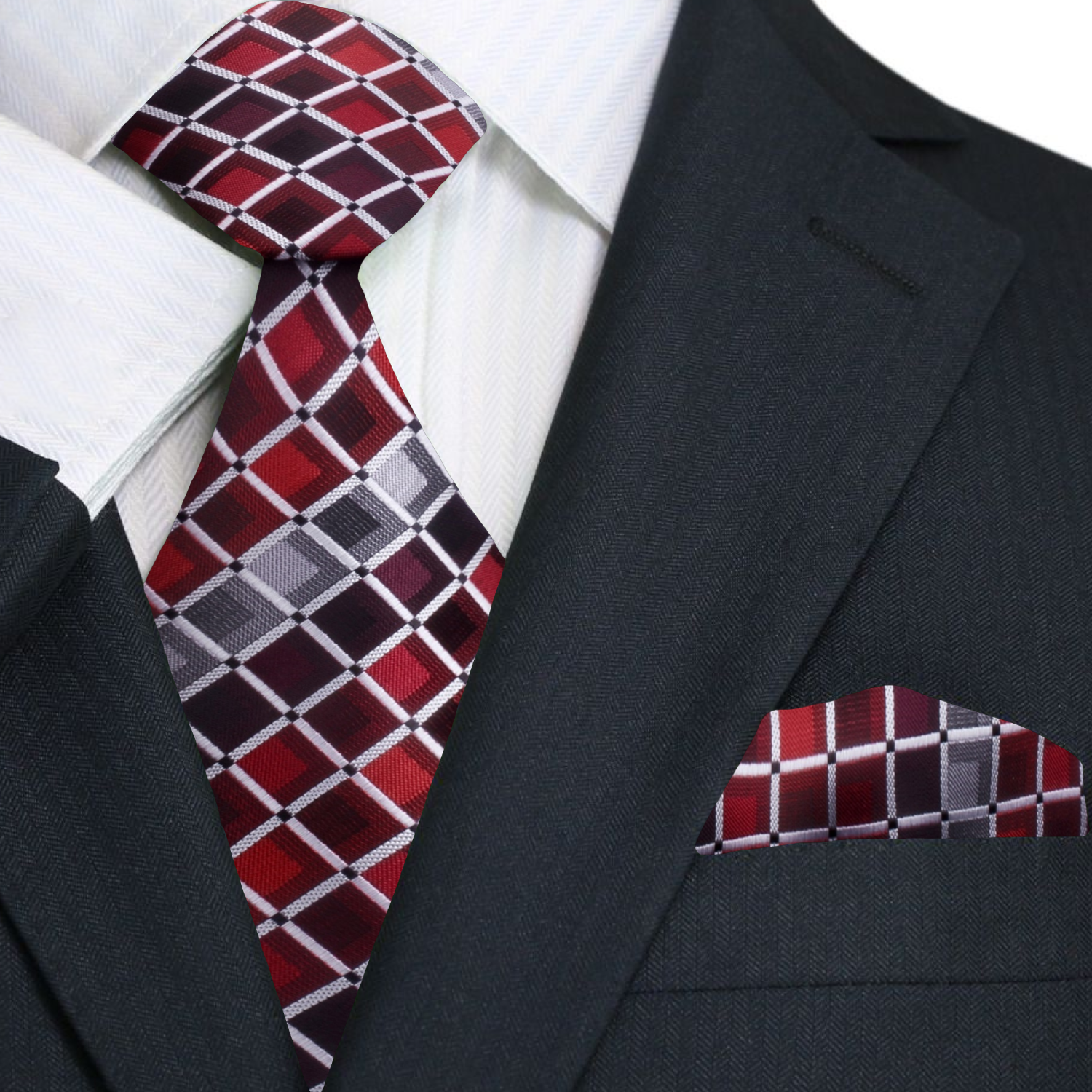 Styled with a white dress shirt and charcoal suit for a professional business look
