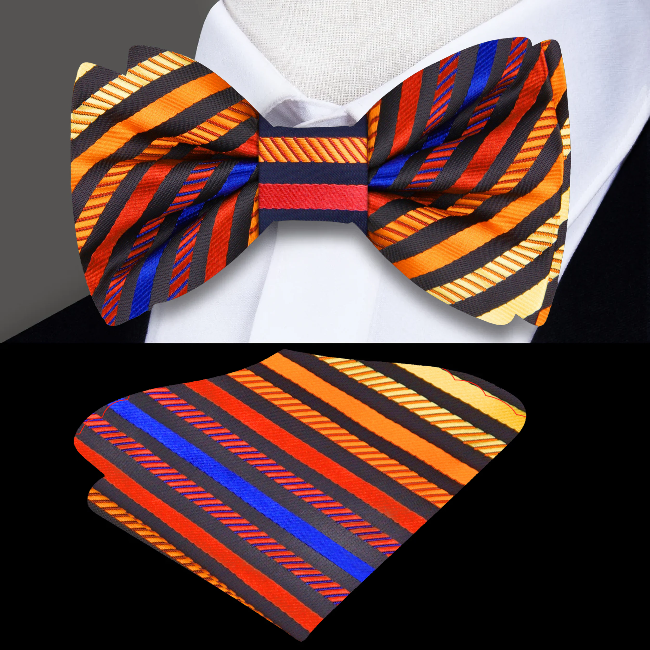 Silk bow tie with adjustable strap on a model
