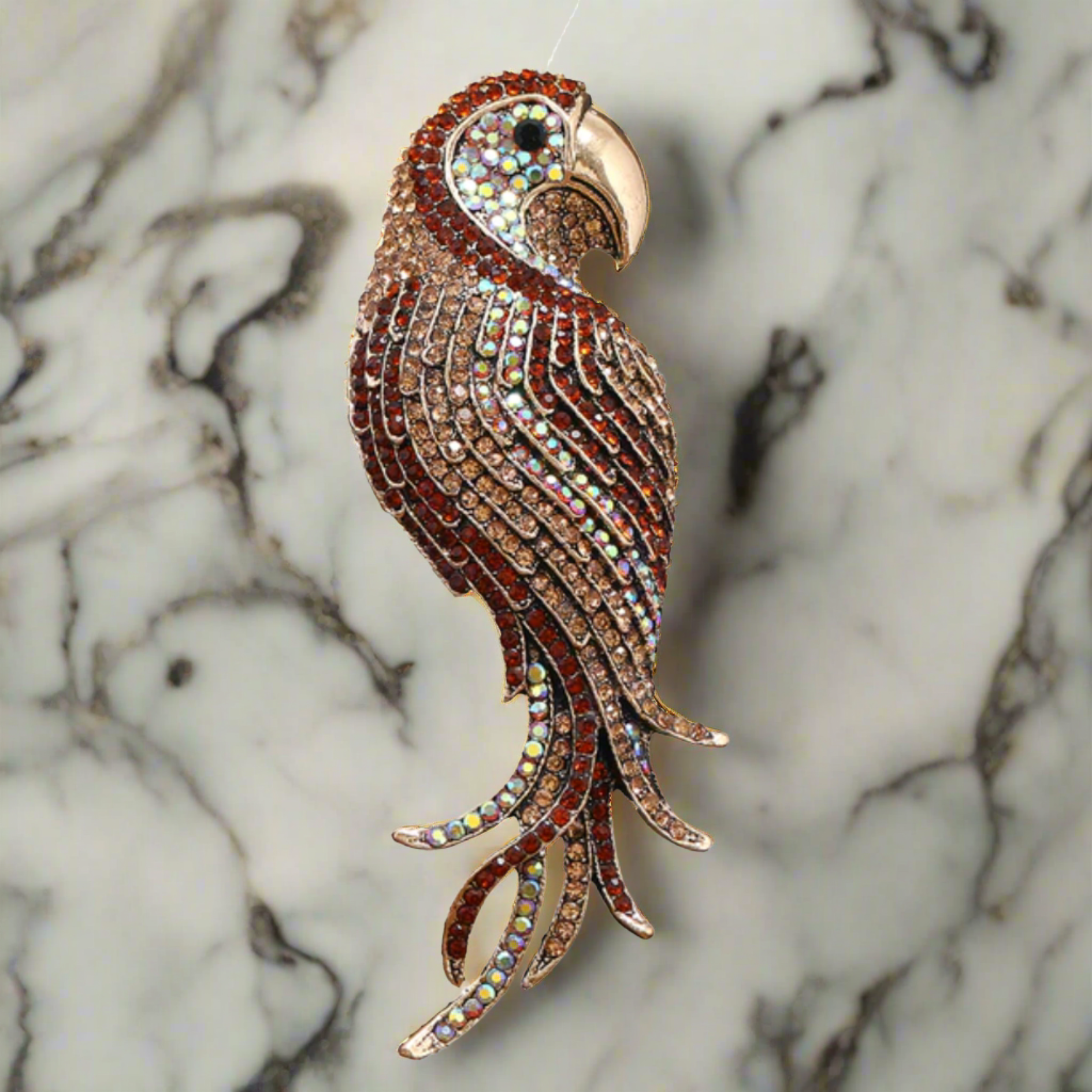 Luxury purple parrot pin with sparkling stones, ideal for elegant events