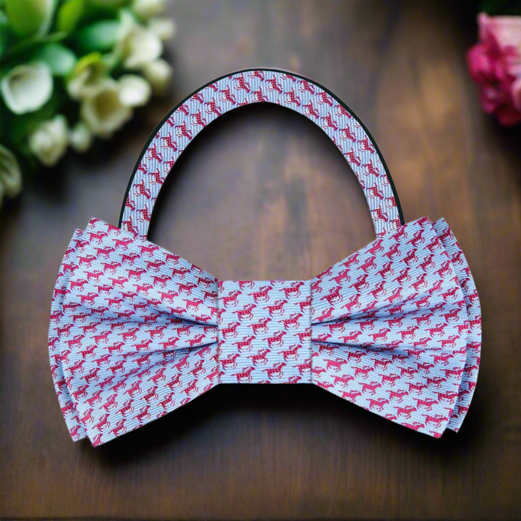 Fashionable blue and red race horse bow tie for parties and horse racing events