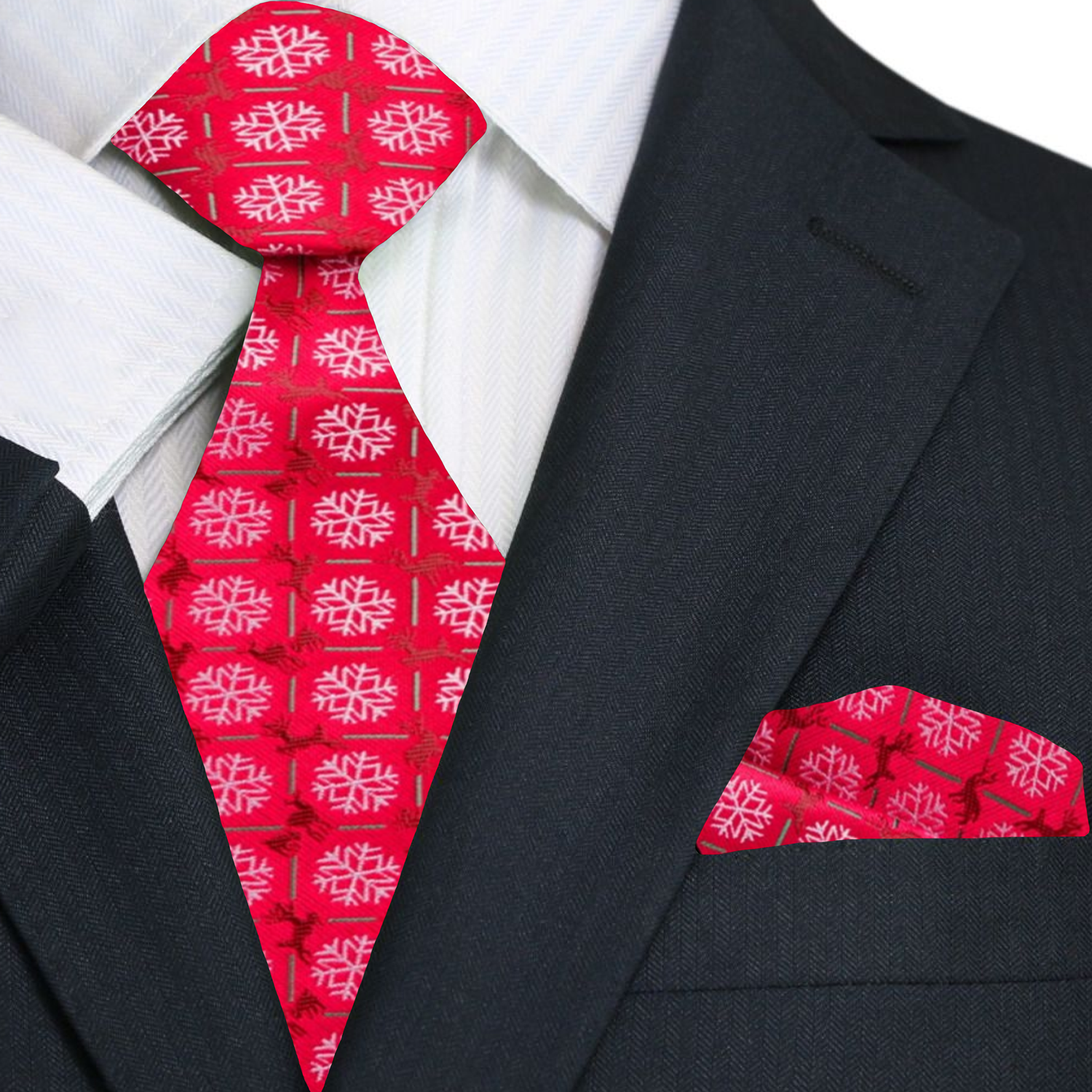 Elegant red snowflake pattern necktie with white snowflakes, perfect for holiday parties.