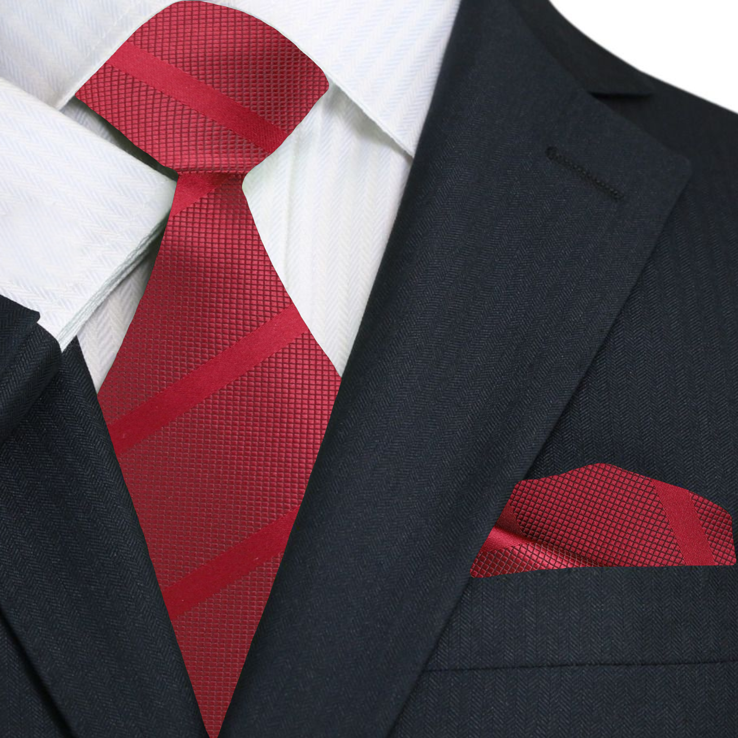 Mens silk tie with red stripe pattern, ideal for formal events