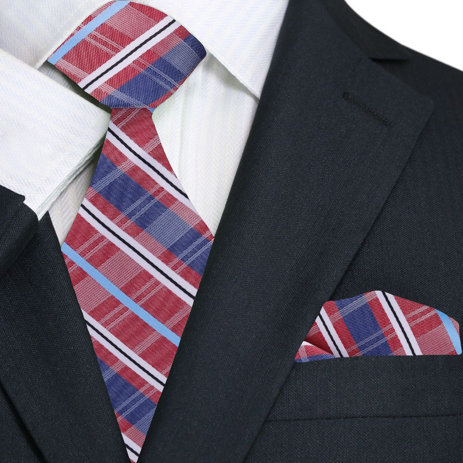 Close-up of a stylish mens plaid tie in blue and yellow, suitable for formal events