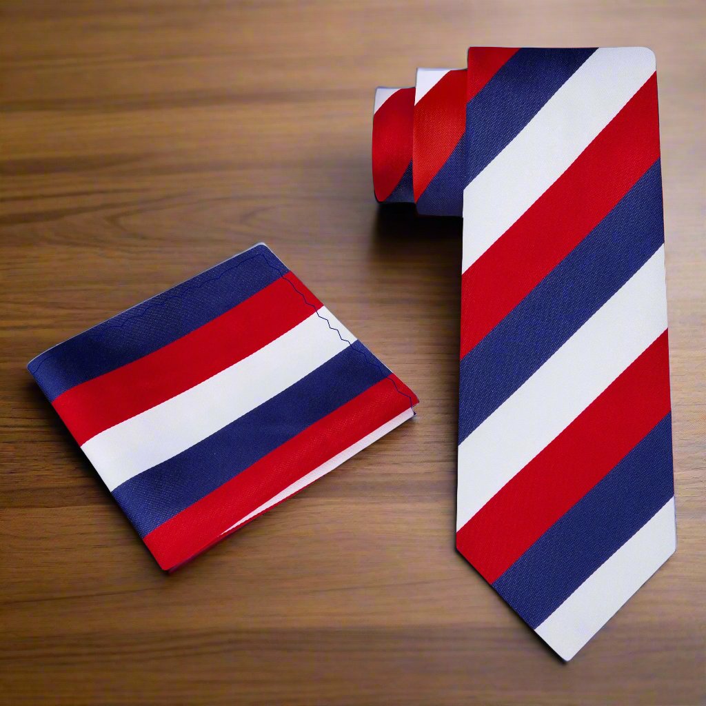 Front view of a stylish striped silk necktie for Independence Day