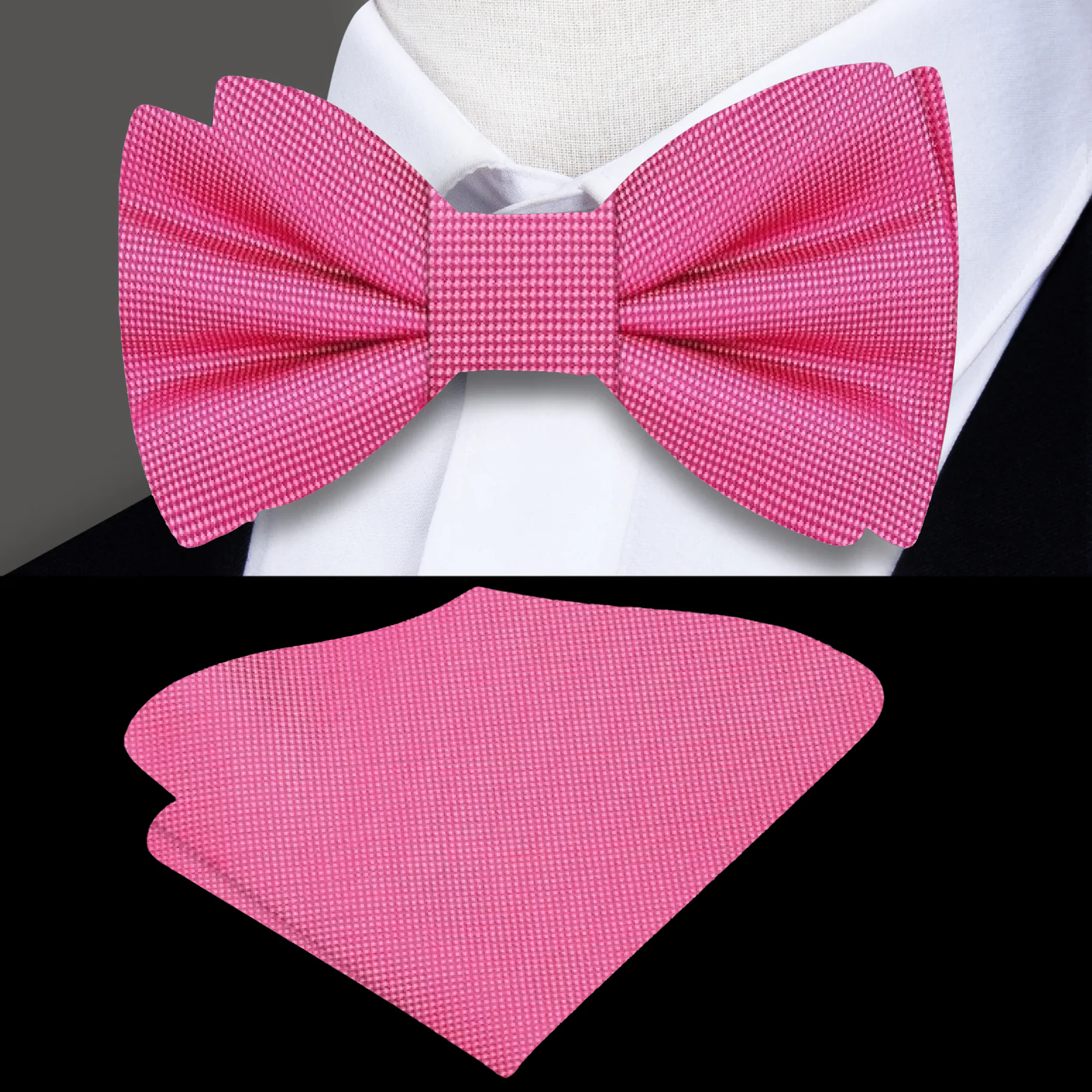 Matching pocket square with a navy blue bow tie, ideal for business meetings.